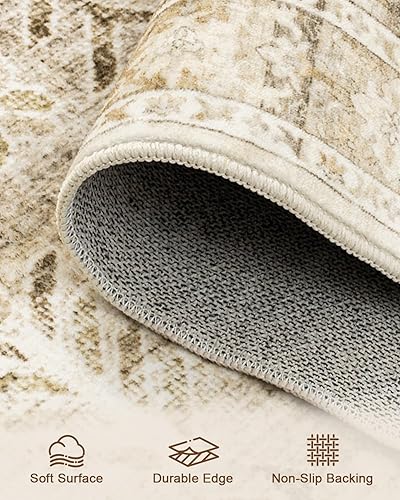 Miniatura 2 de HOMFINE Alfombra lavable a máquina de 5 x 7 pies, diseño vintage con alfombras antideslizantes para sala de estar, dormitorio, alfombra con