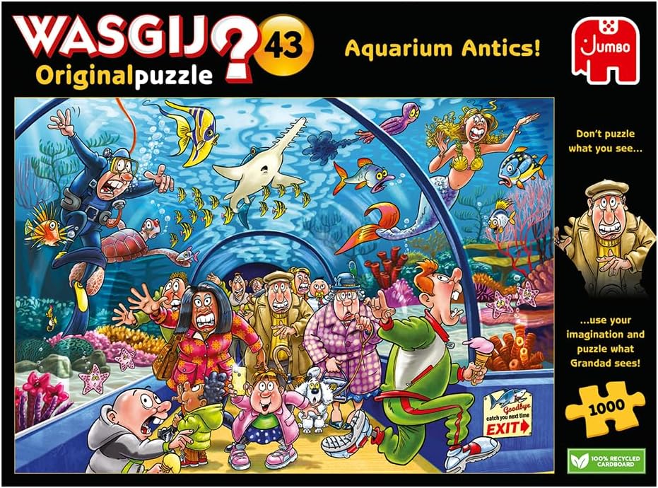 Jumbo, Wasgij, Retro Original 43 - Aquarium Antics!, Unique Collectable Jigsaw Puzzle for Adults, 1,000 Piece