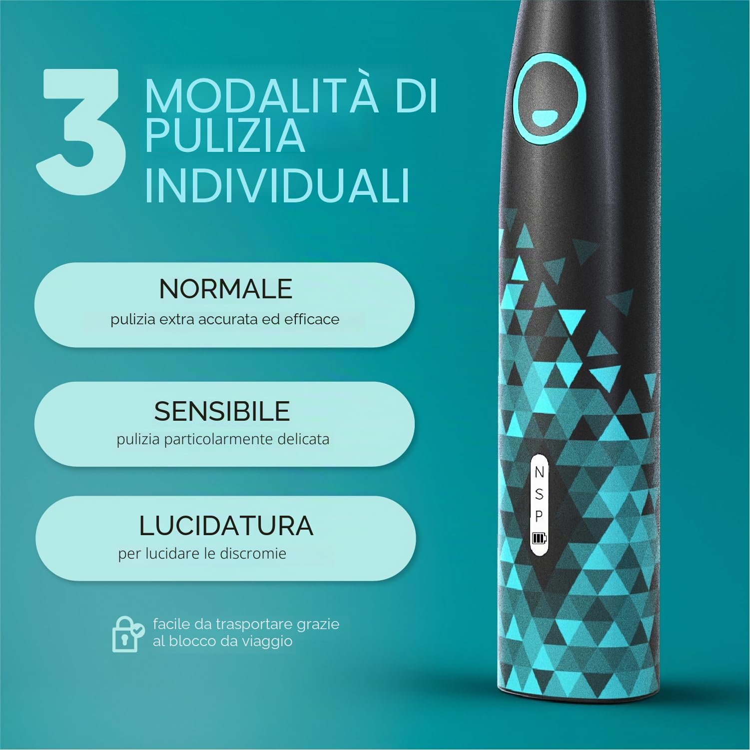 happybrush® Spazzolino elettrico sonico Eco VIBE 3 - Spazzolino sostenibile con batteria ricaricabile che dura 6 settimane, con 3 testine di ricambio e dentifricio - Nero/Menta