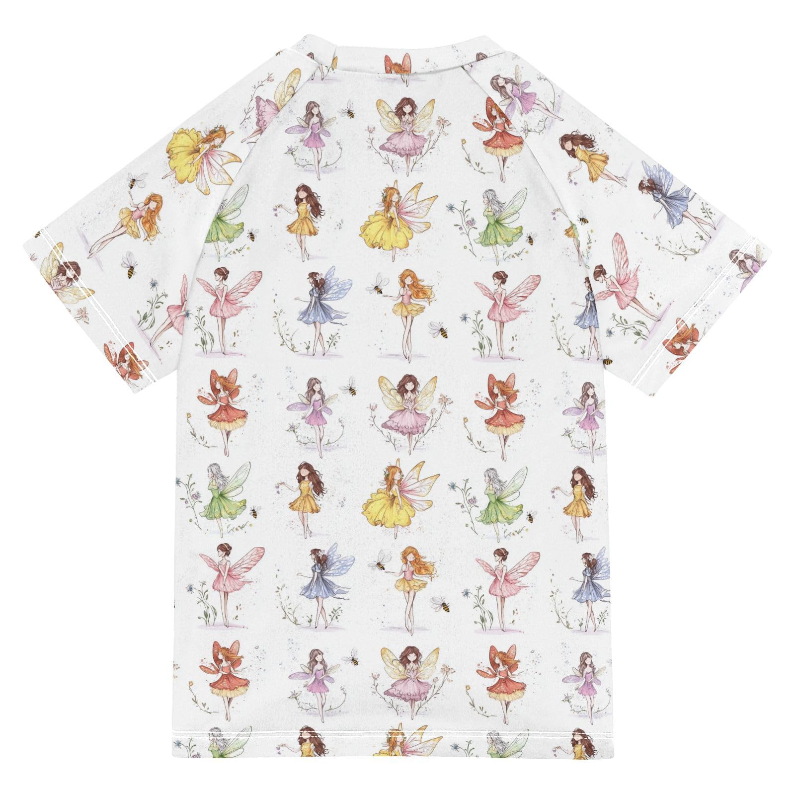 Girl Bathing Suit Short Sleeve Kids Rash Guard 11T Cartoon Sweet Fairy White