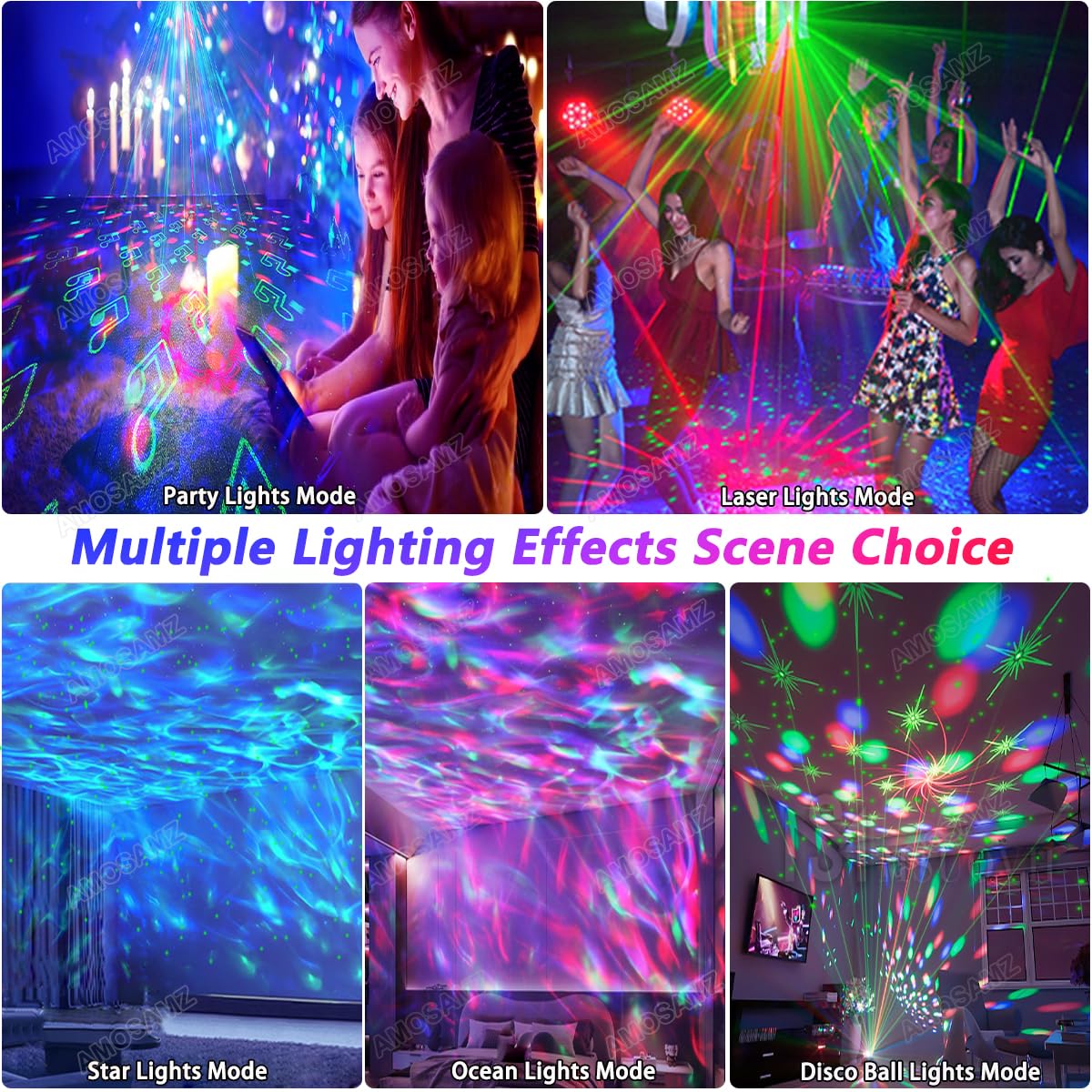 Disco Lights,Party Lights Sound Activated with Roating Disco Ball,Star Projection,Ocean Light,3 Lens Light Pattern Show for Party DJ KTV Club Christmas Festival Gifts - Image 3