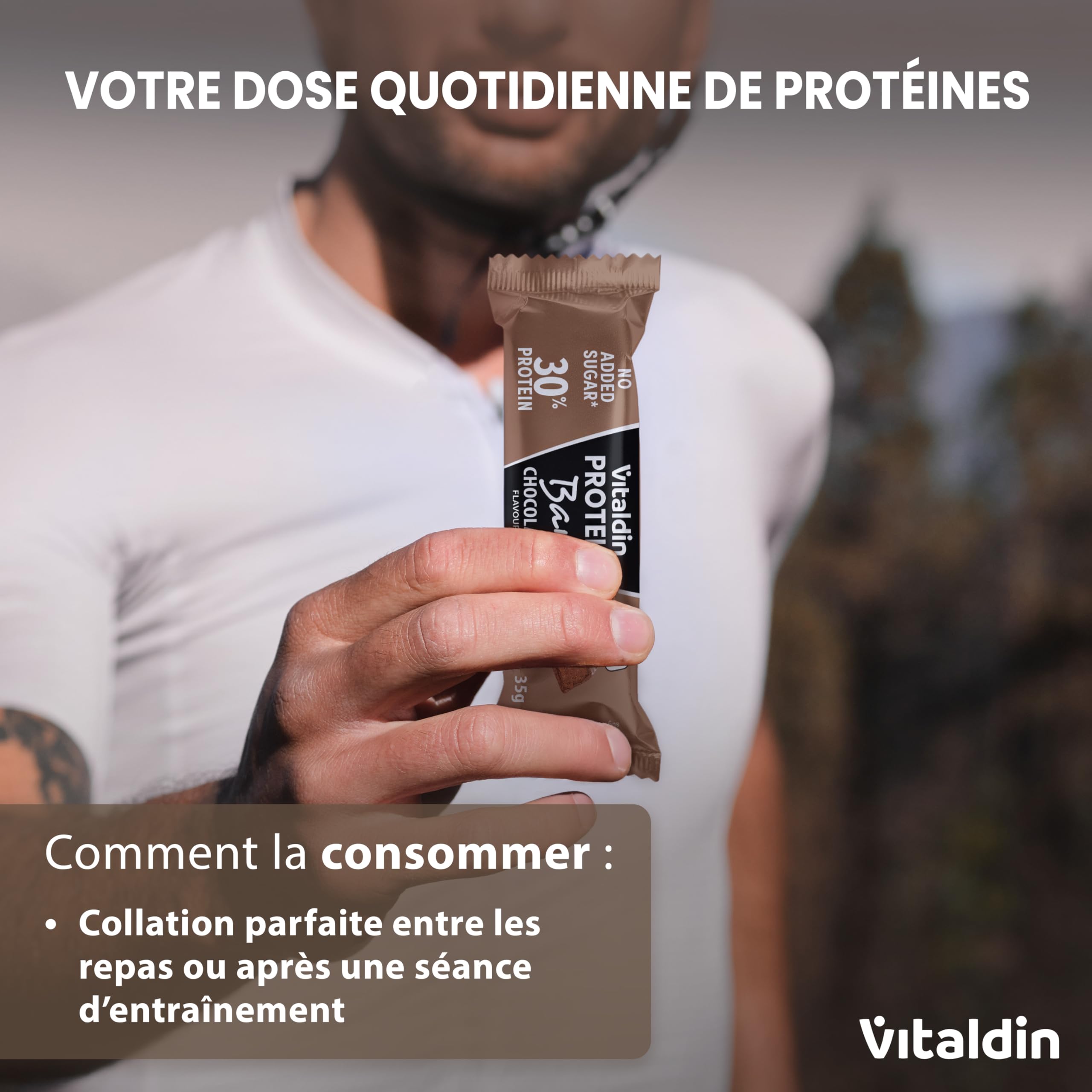 VITALDIN Barre Protéinée Chocolat – 30% Protéines avec Collagène Hydrolysé – Faible en Glucides & Calories – Sans Sucres Ajoutés – 0,2 g de Sucre – Snack Sain – Pré & Post Entraînement – 12 barres