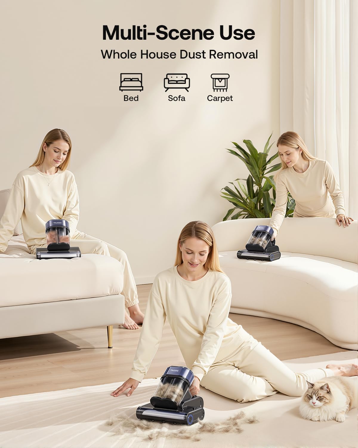 Trucozie Mattress Vacuum Cleaner with 275nm UV-C Light & 149℉ Heat, 16Kpa Powerful Suction Bed Vacuum for Pet Hair & Dander, Smart Dust Sensor, Anion & Aromatherapy, Corded for Bed, Sofa, Couch, Black