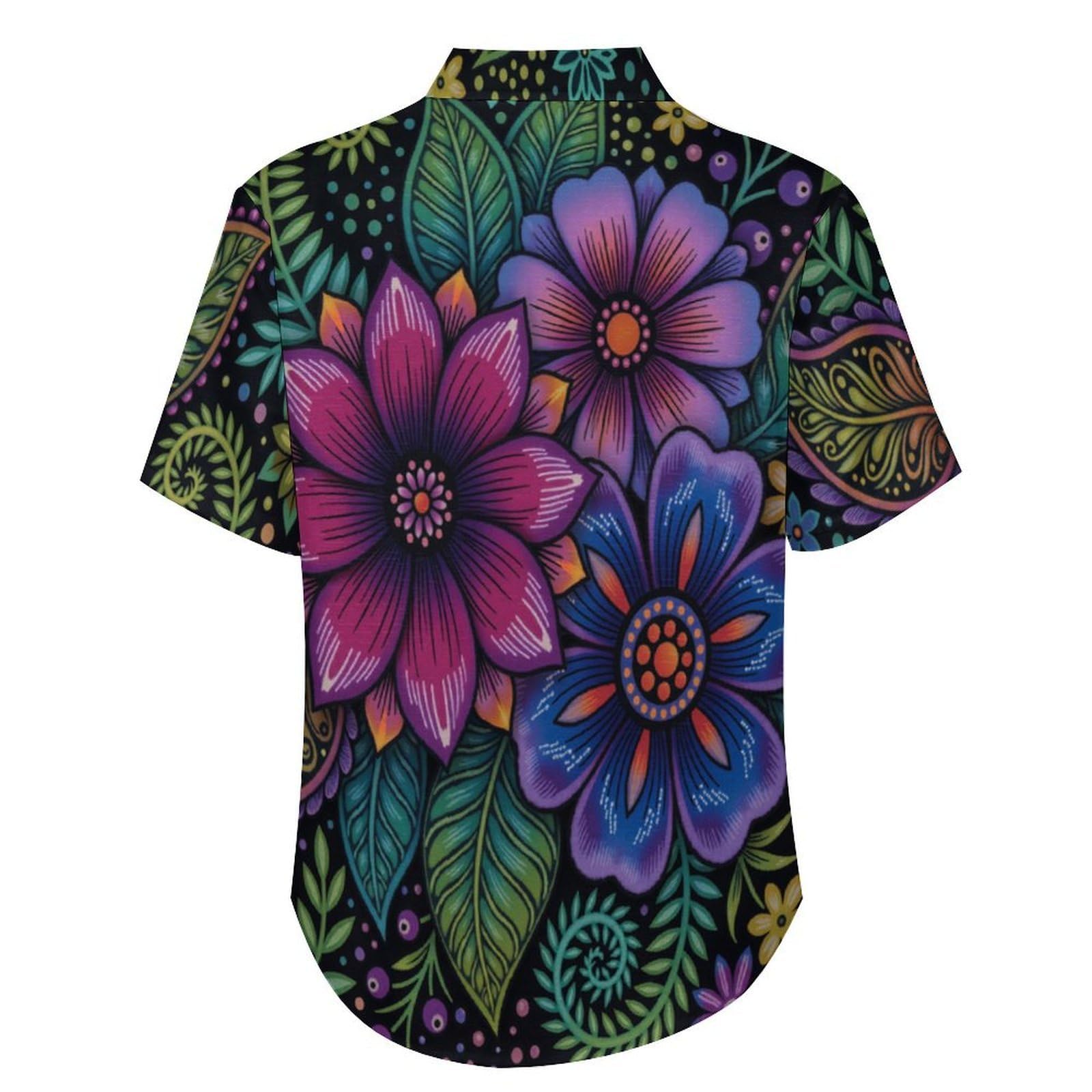 Camicia da Uomo Button Down con Stampa tribù Fiori, Gruppi Etnici Arte Camicia Hawaiana Casual a Maniche Corte Camicie da Spiaggia Camicie da Vacanza