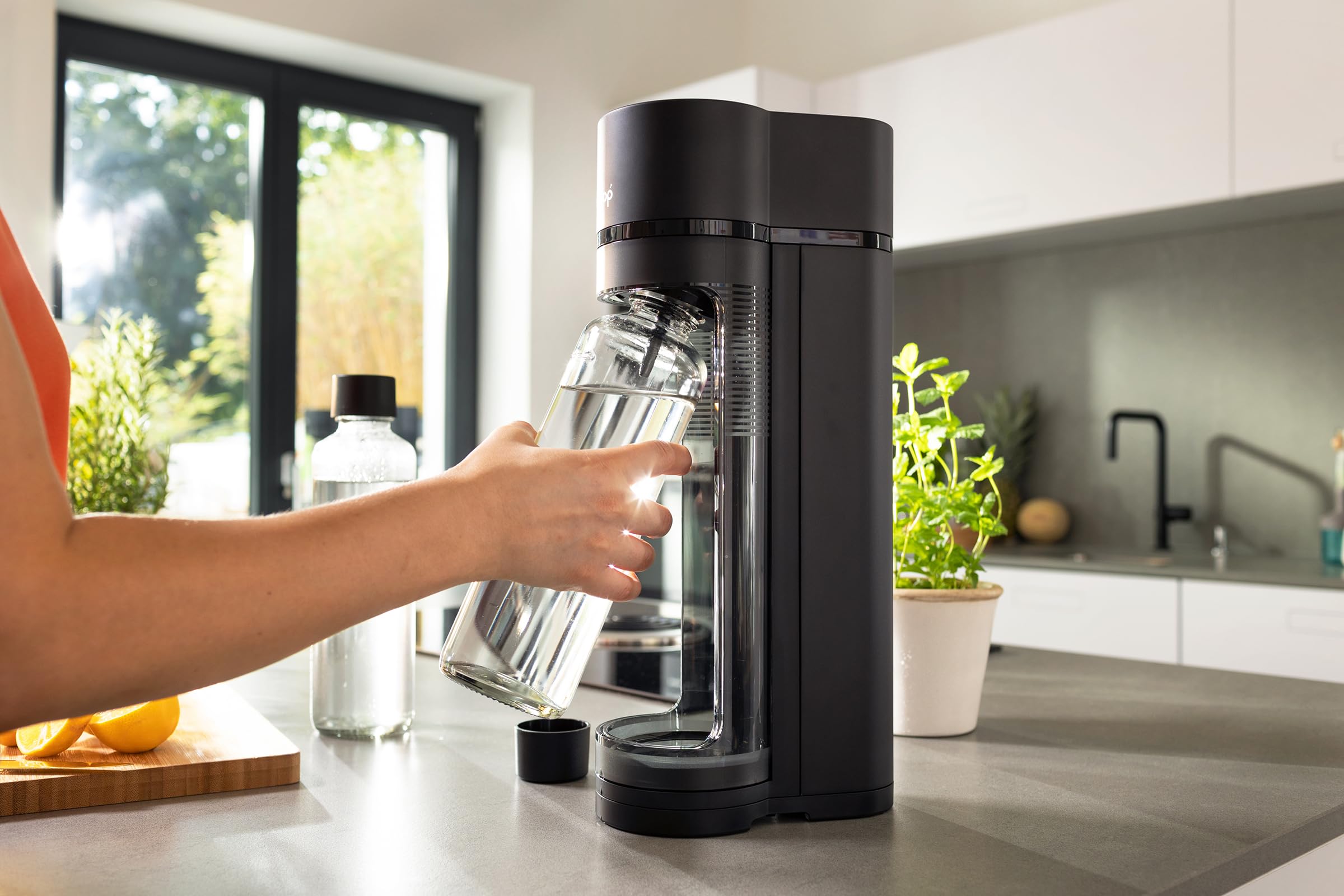 Sodapop Wassersprudler Logan, inkl. 2 Glasflaschen (850 & 600 ml) und 1 PET-Flasche (850 ml), Matt Schwarz, Höhe 42,6 cm, ohne CO₂-Zylinder