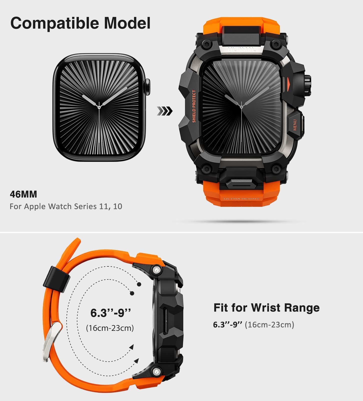 ULTIMAL Banda Deportiva Compatible con Apple Watch 44mm/45mm, Funda Militar Protegida, Casco Rústico TPU, Cinta Ajustable para Apple Watch Serie 9 8 7 6 5 4 SE