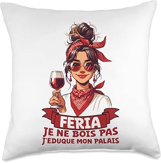 Hair Bun Feria Pays Basque Tapas et French Fiestas Féria Femme Bayonne Dax Basque Humour Aperitif Alcohol and Party Throw Pillow, 18x18, Multicolor
