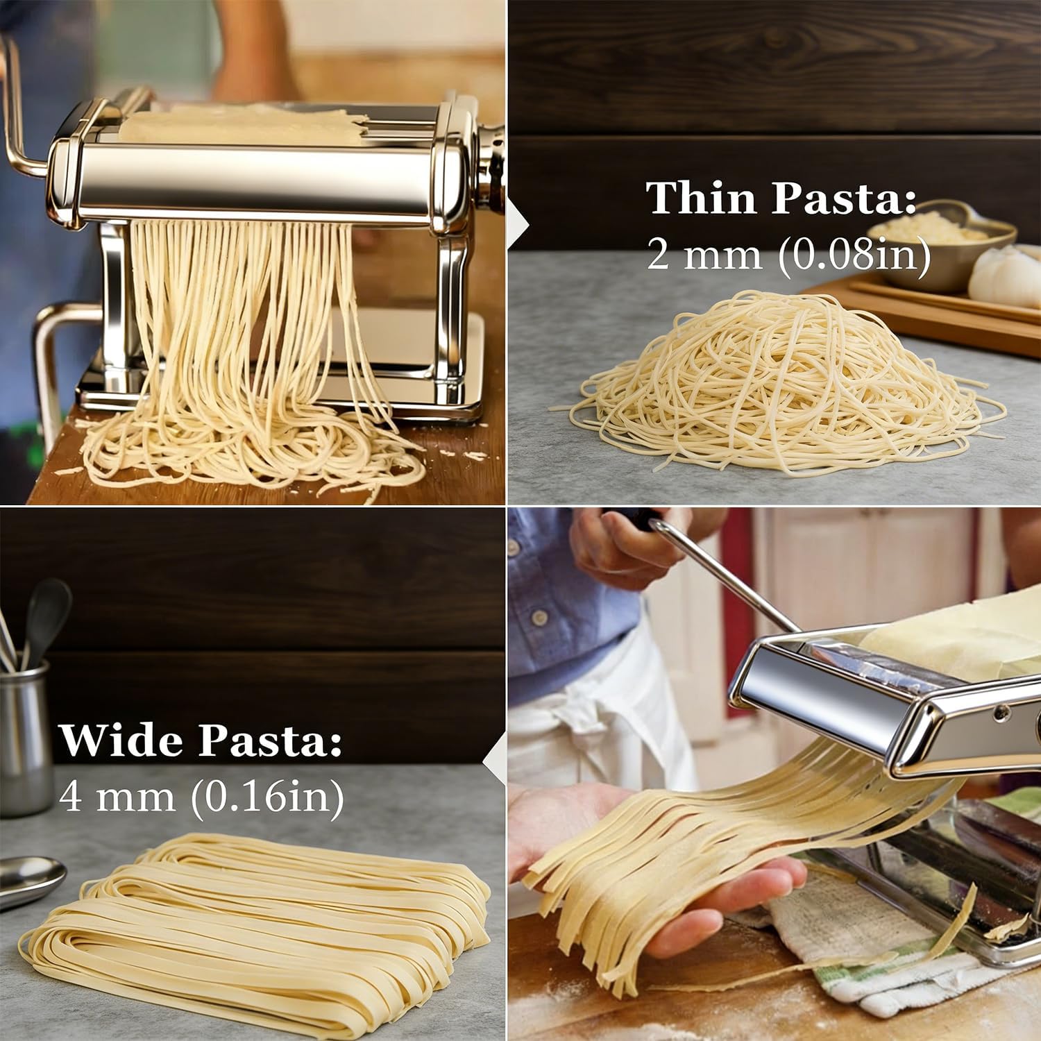 Pasta Maker Machine, Manual Pasta Maker with 9 Adjustable Thickness Settings, Stainless Steel Noodles Maker with Rollers and Cutter for Pasta, Spaghetti, Fettuccini, Lasagna