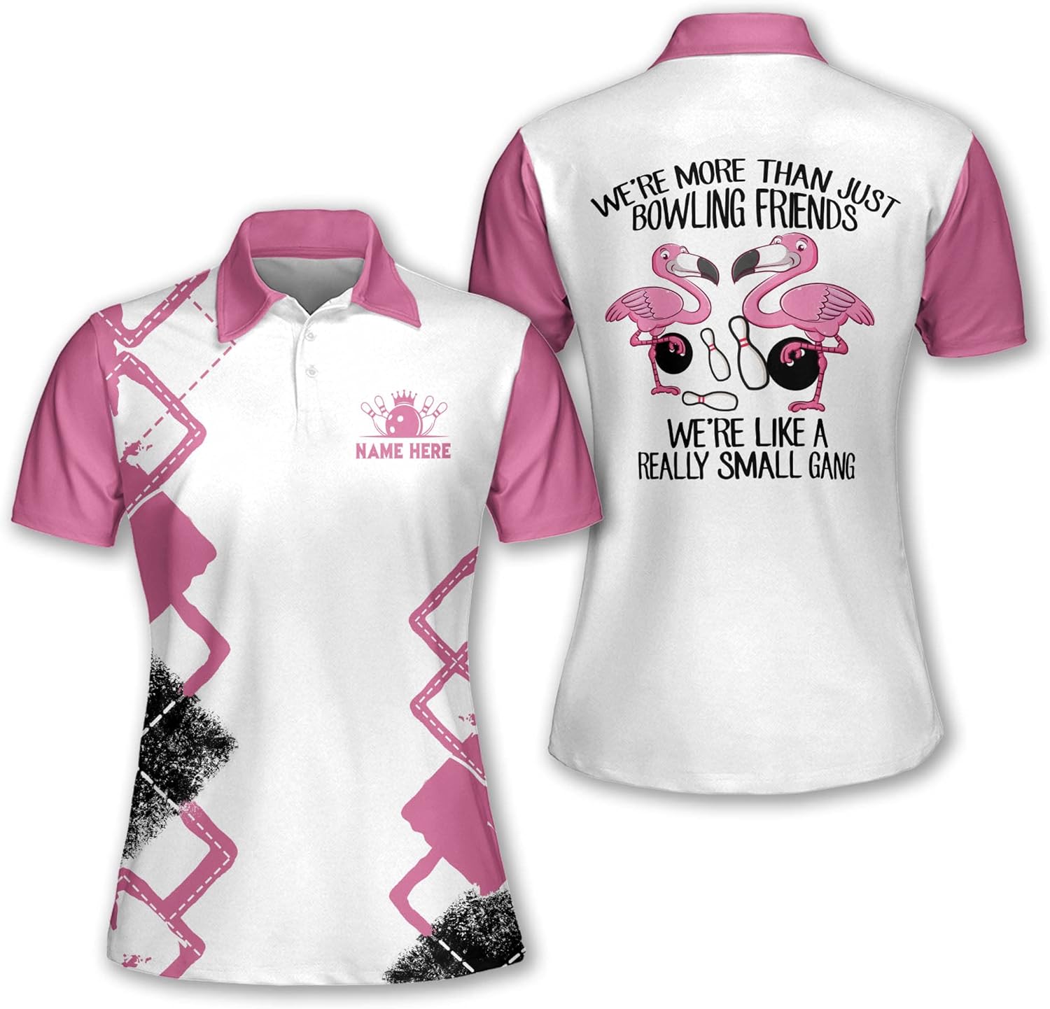 TEEMAN Personalized 3D Bowling Shirts for Women, Custom Pink Flamingo Bowling Shirts, Retro Bowling Shirts for Women