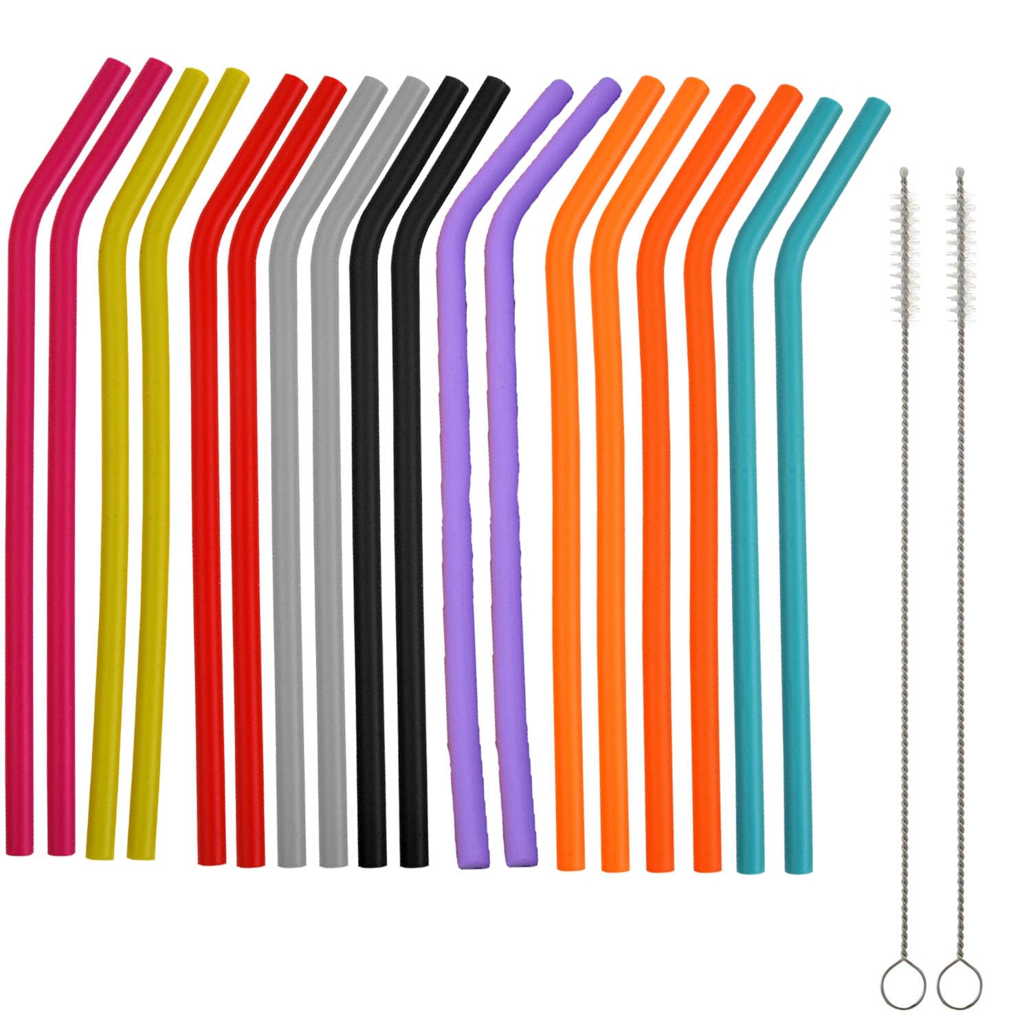 Reusable Silicone Straws, 18 PCS Reusable Bent Silicone Straws, Drinking Straw with Cleaning Brush for Smoothie, Milkshake, Cocktail Coffee, Juice, Milk, Boba, Smoothies, Tea, Thick Drinks, 9 Colors