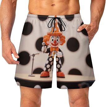 Orange - Dotted Clown Mens Swim Trunks Gym Basketball Shorts Quick Dry Workout Athletic Shorts with Pockets