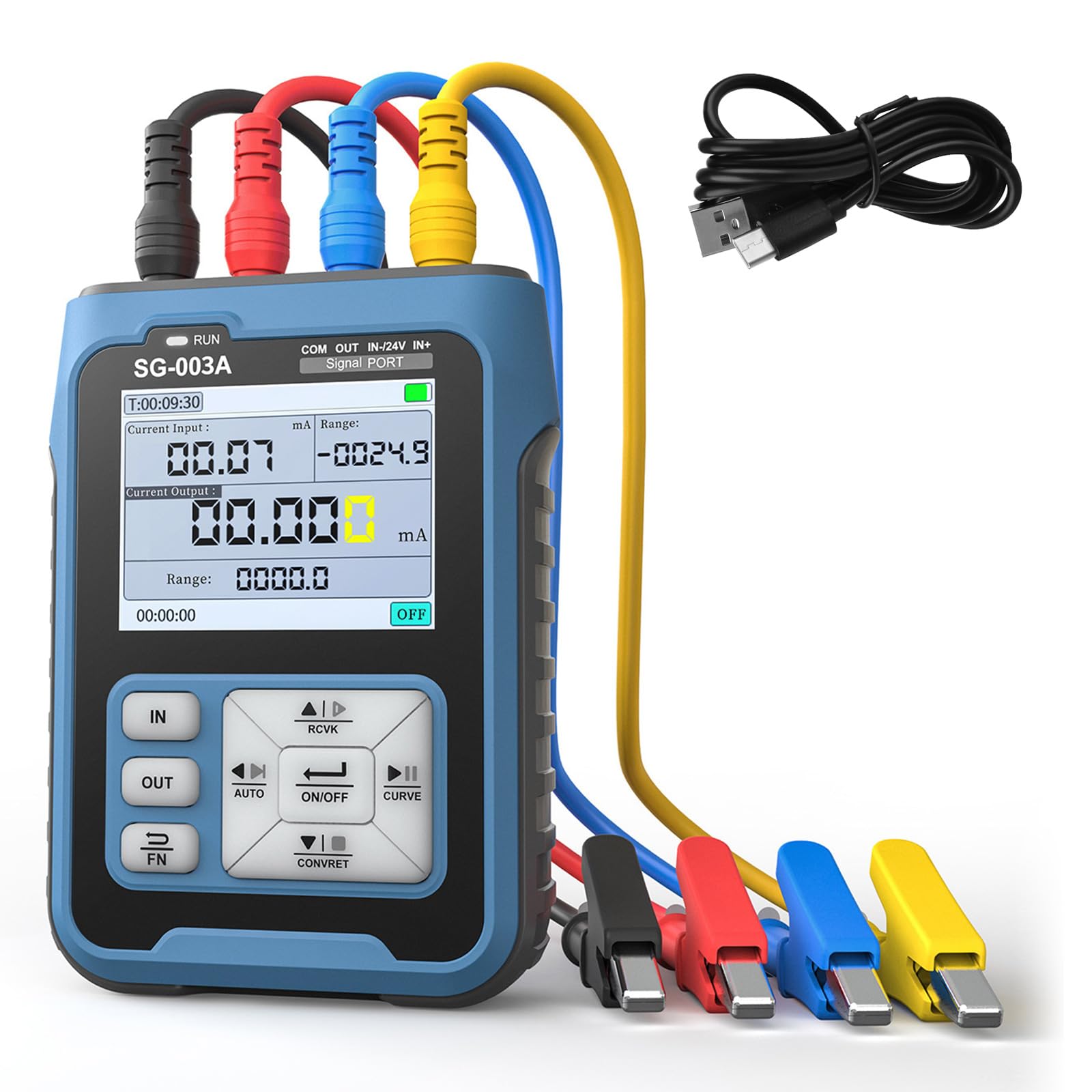 Current Voltage Signal Generator 0-24mA 0-24V Adjustable Current Voltage Simulator, Multiple Signal Types, 3000ma-h USB Rechargeable Preset Value