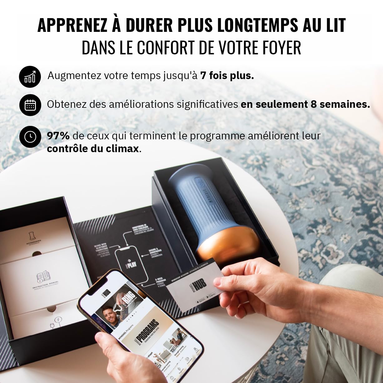 MYHIXEL CONTROL II | Solution Naturelle et Technologique pour le Contrôle de l'Éjaculation | Traitement Cognitivo-Comportemental via App avec IA | Dispositif Stimulant avec Connexion Bluetooth