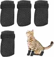 Anti-Scratch Cat Paw Covers - Adjustable Mesh Boots For Bathing & Nail Trims (4 Pieces, Size M, Black)