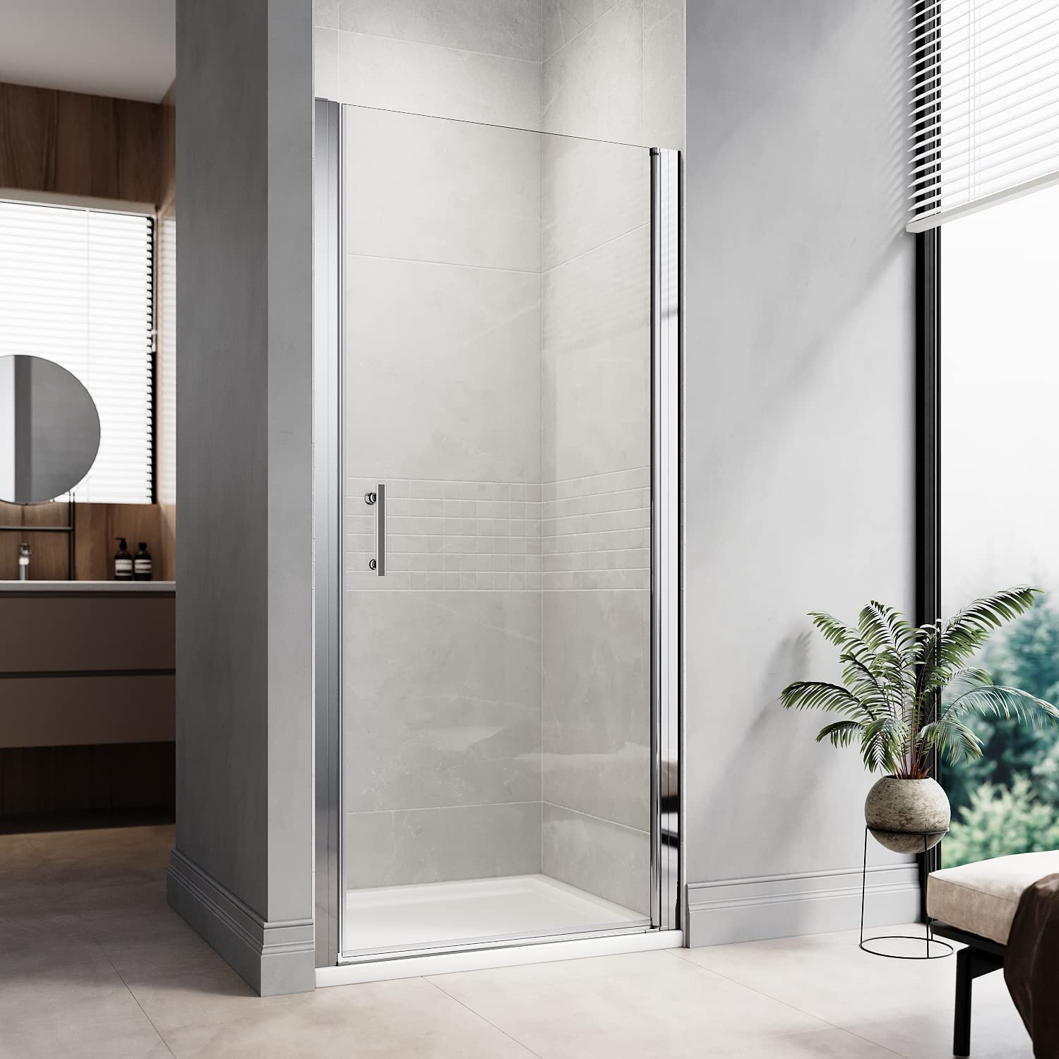 ELEGANT 700mm Frameless Pivot Shower Door Screen with 6mm Extra Toughened Glass Shower Cubicle Enclosure