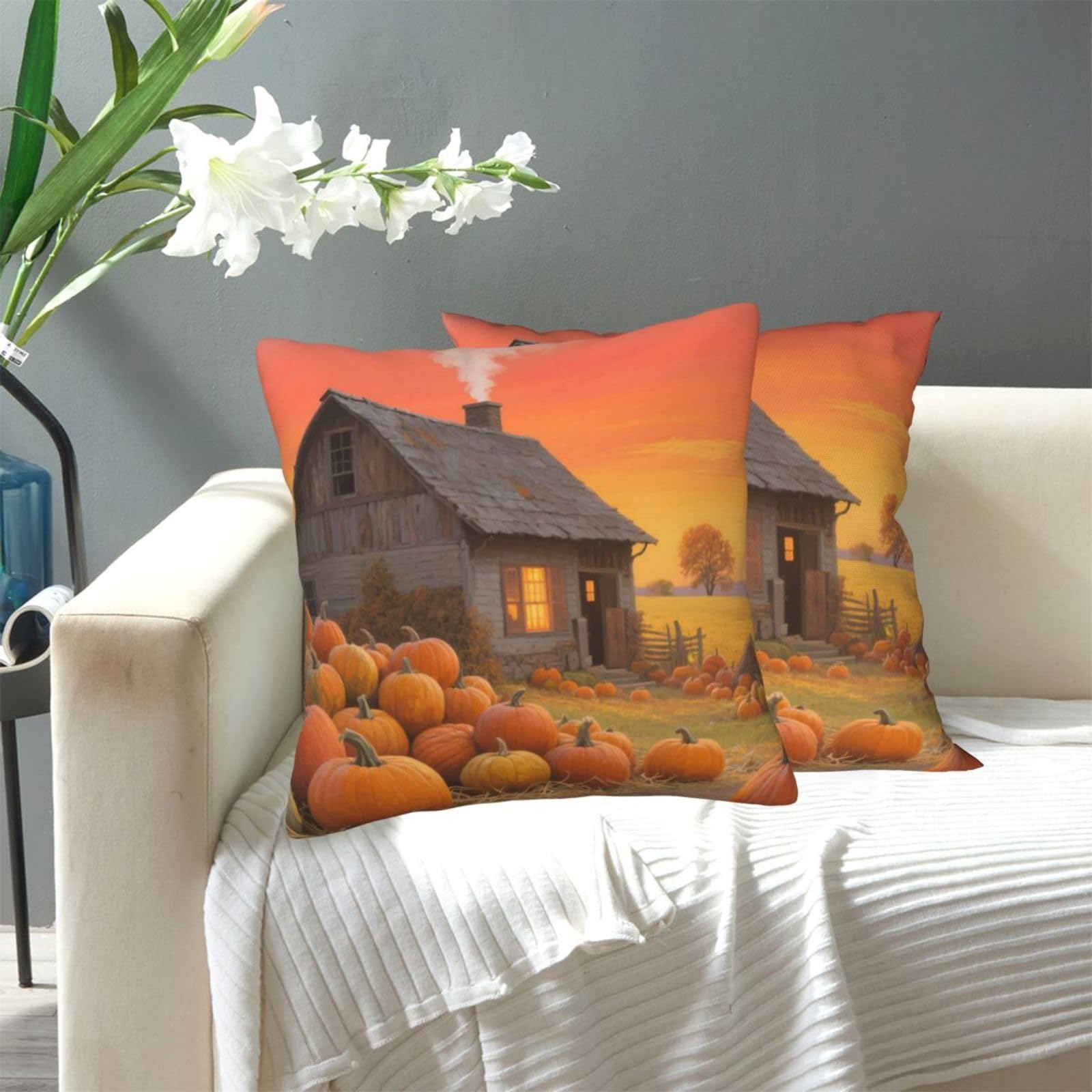 FekiLoot Decorative Throw Pillow Covers Modern Farmhouse Pillowcase Double Sided Cozy Cushion Cover for Sofa Couch Bed 20"X20" Farmhouse Pumpkin