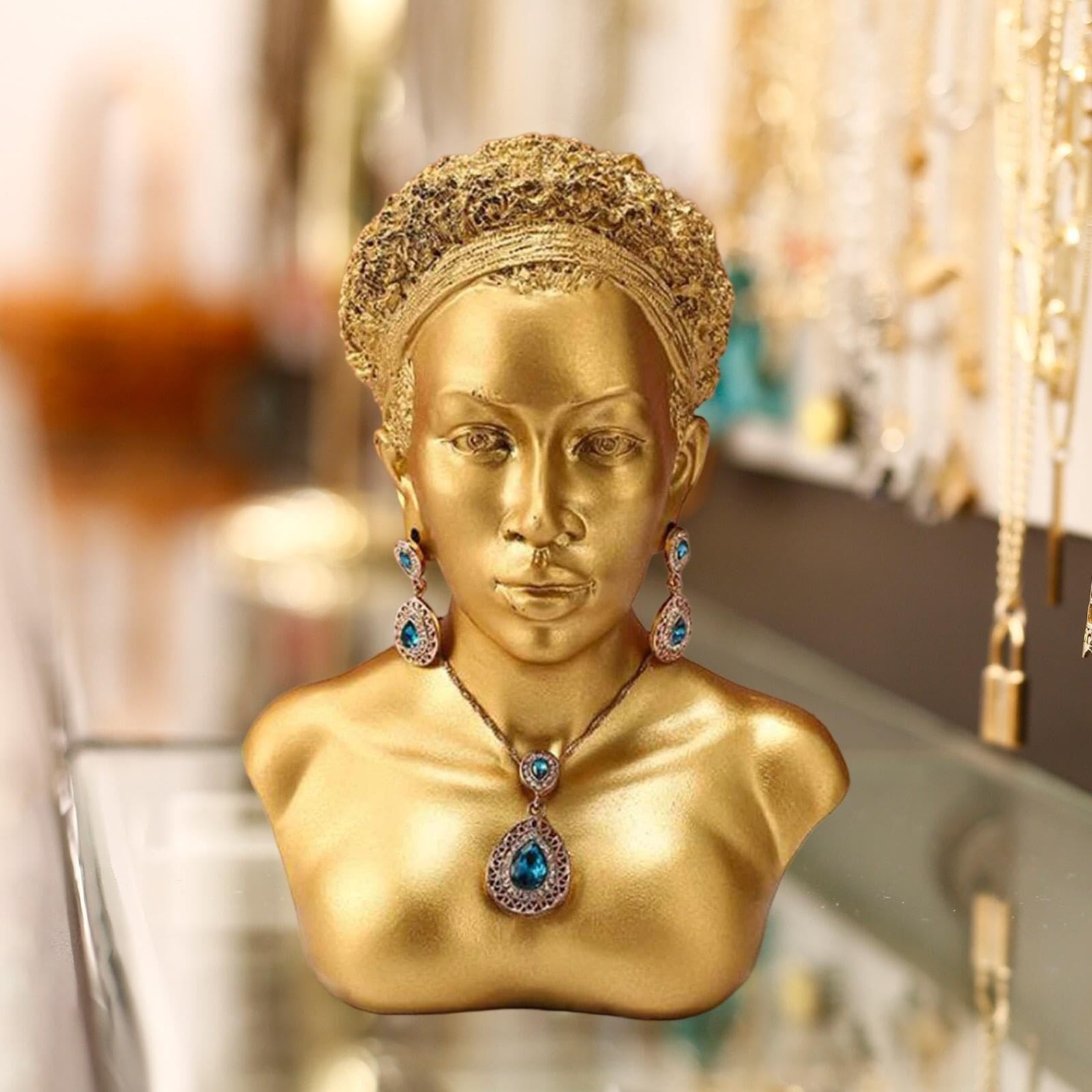 Desktop Figures Stojak Rzeźba Magazyn Żywica Łańcuch Stojak Manekin Model Biust Biżuteria Akcesoria do Dekoracji Domu (Gold)