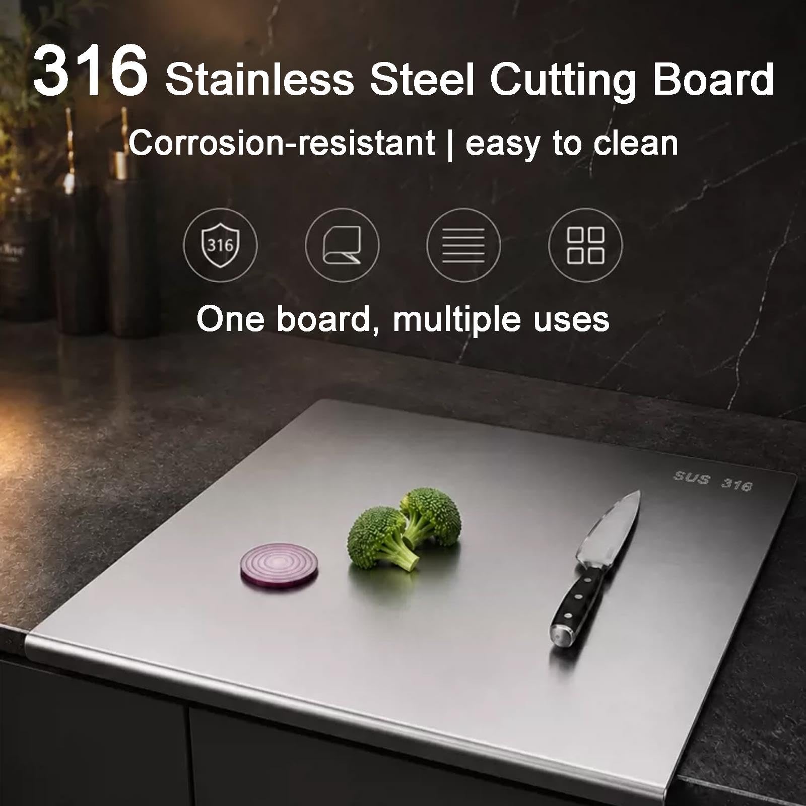 Tabla de Acero Inoxidable para Picar Cocina Grado Alimenticio ASin Juntas
