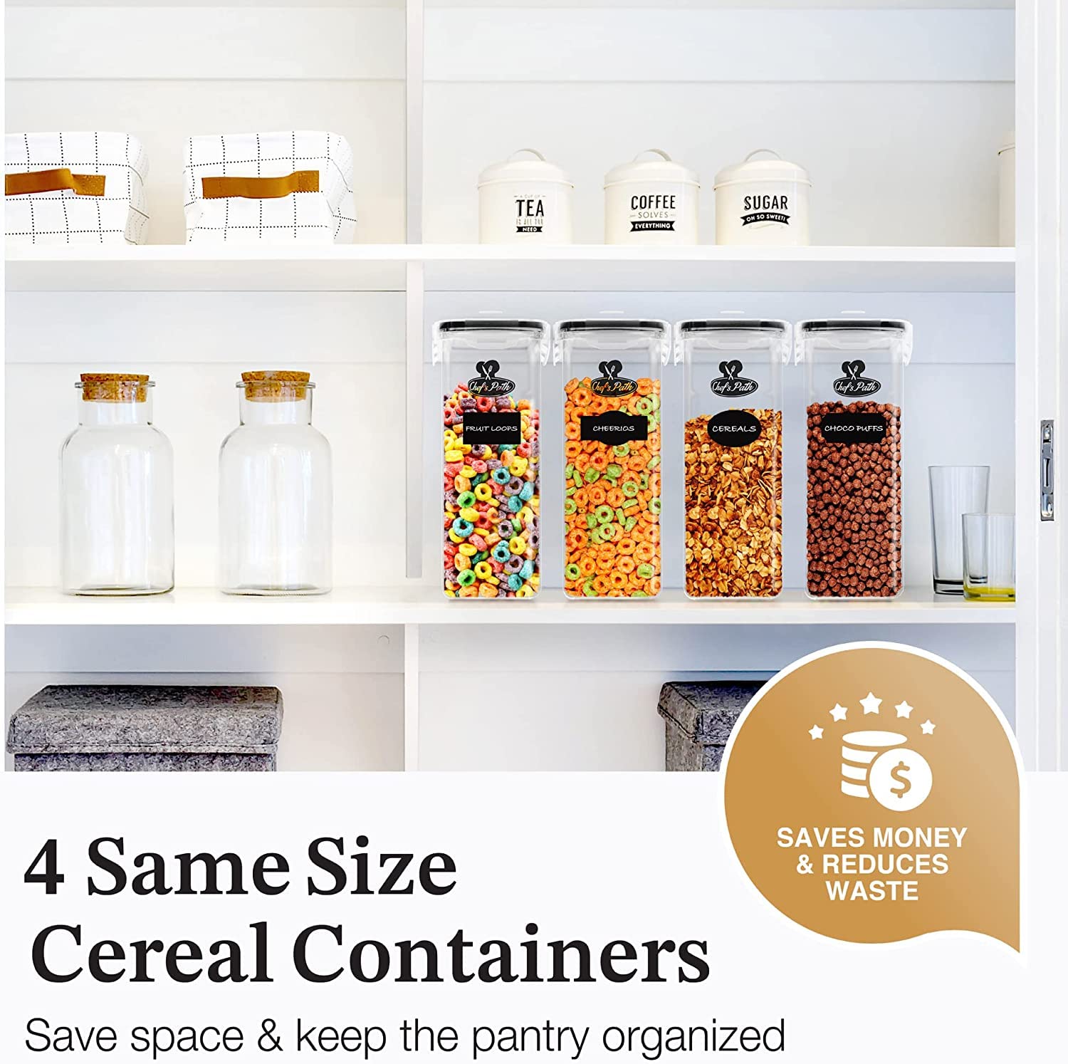 Buy Cereal Containers Storage Set Large (4L,135.2 Oz), Airtight Food
