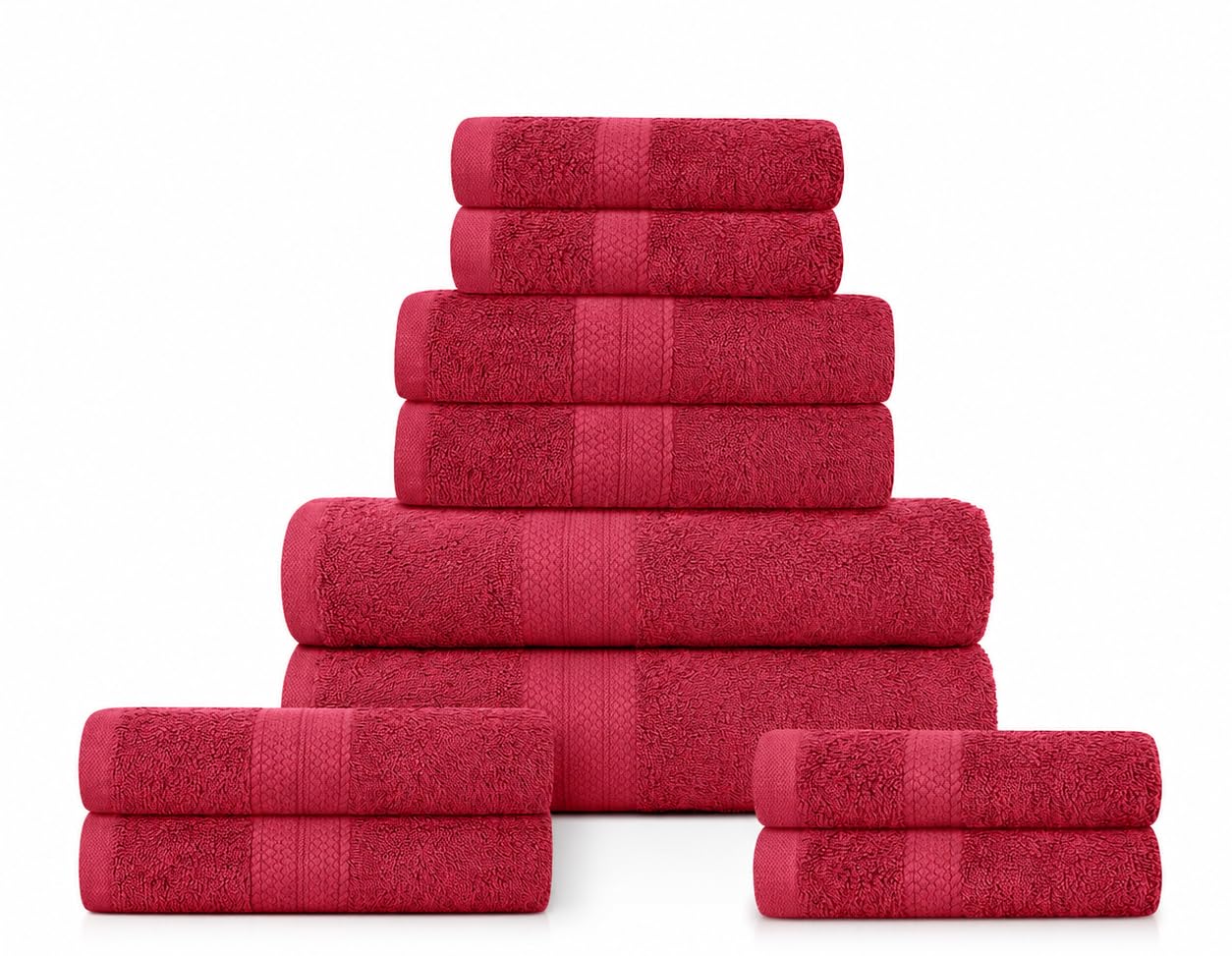 DreamNights 8 Piece Towel Bale Set, Quick Dry Highly Absorbent Towel Sets Bathroom 4x Face 2x Hand 2x Bath Towels - Gym Towel, Hand Towels, Sports Towel (Red)