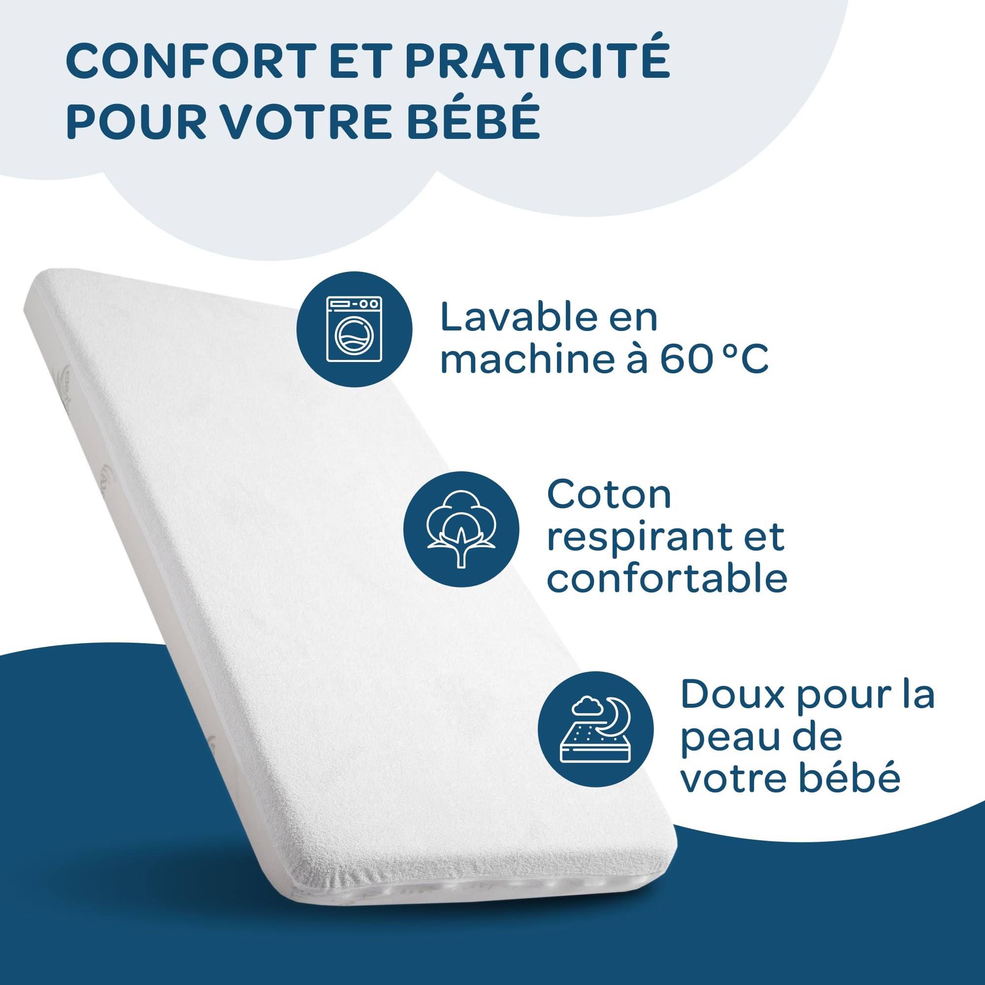 DOLCI SOGNI Protège-Matelas Lit Bébé 50x85 cm (Lot de 2) – Imperméable, Respirant, Antibactérien – Coins Élastiqués – Doux – Lavable à 60 °C – Certifié Oeko-Tex – Fabriqué en Europe