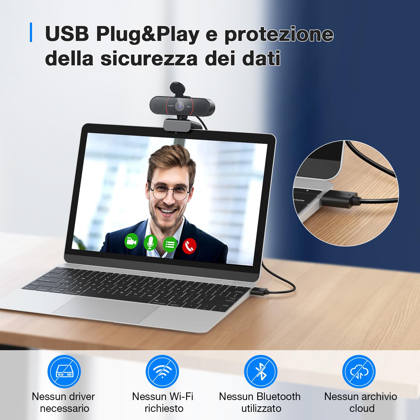 EMEET Webcam 4K per PC, Webcam C960 4K UHD con Copriobiettivo e Doppio Microfono, Videocamera per Streaming a 73° con Correzione Automatica Della luce, Plug & Play, Web cam USB ideale per Zoom
