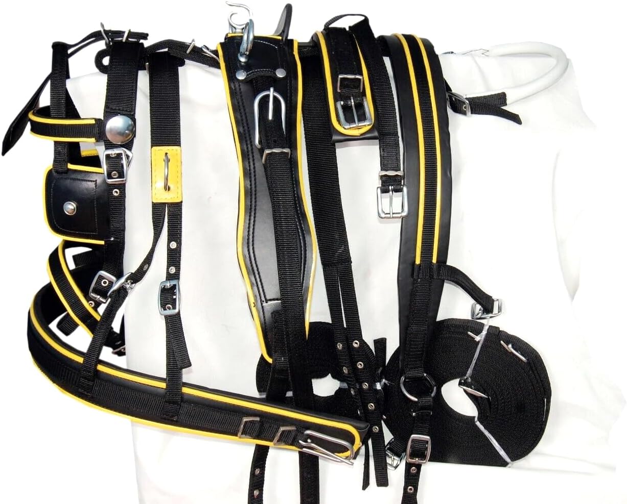 Designer Nylon Driving Harness Set for Single Horse Cart with Bridle, Reins, Traces, Breast Collar, Crupper Full Horse, Cob, Pony & Shetland 008 (Shetland)