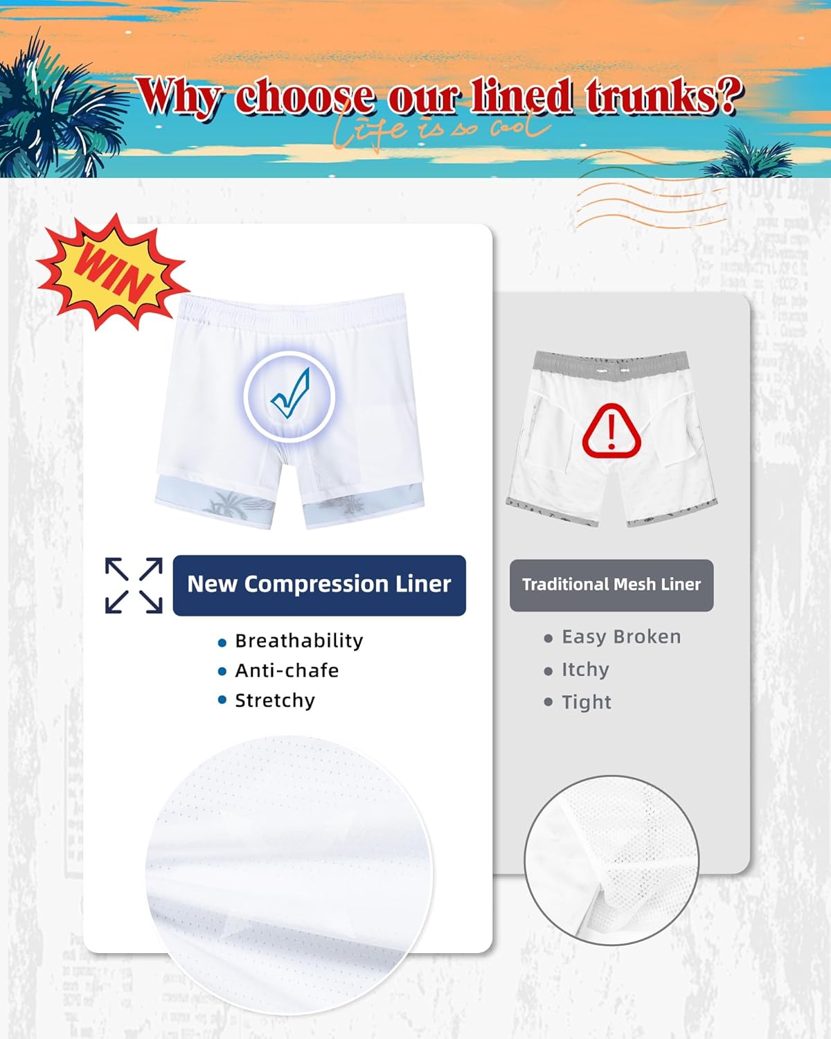 SURF CUZ Mens Swim Trunks with Compression Liner 5" Swimming Trunks 5 Inch Retro Swim Shorts with Zipper Pockets - Image 6