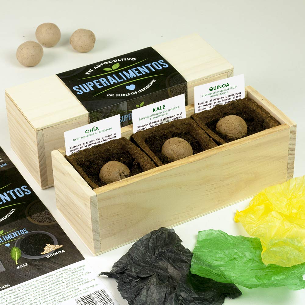 Kit Autocultivo Superalimentos | Cultiva Chía, Kale y Quinoa en Casa | Ingredientes Naturales y Nutritivos | Regalo Original | Resetea