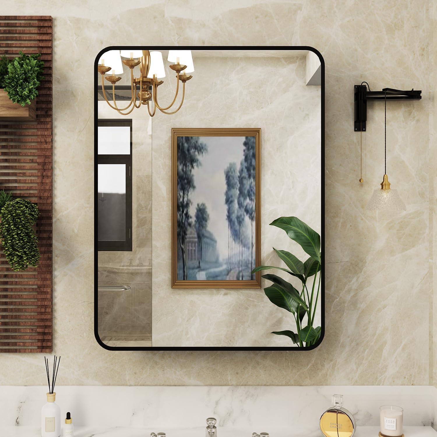 24x30 Inch Bathroom Medicine Cabinet with Mirror Black Metal Framed Farmhouse Recessed or Surface Wall Mounted Black Medicine Cabinets for Bathroom