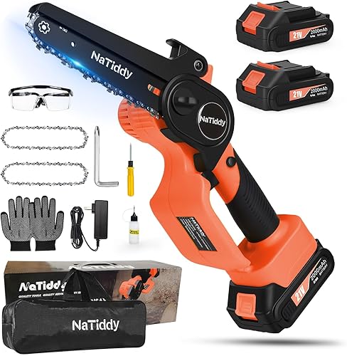 NaTiddy Mini motosierra de 6 pulgadas sin cable motosierra mejorada de 21 V sin escobillas con bloqueo de seguridad motosierra eléctrica portátil de