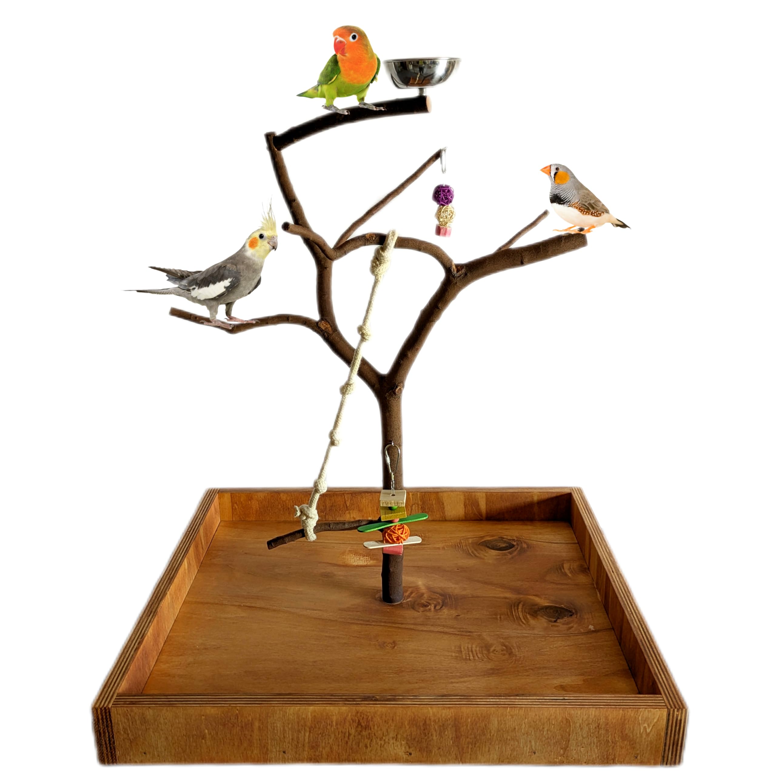 Árboles de sobremesa para loros agaporni, ninfa, juguete antiestrés aves, parque de juegos cotorra, percha libre de jaulas con comedero de pájaros, accesorios lima picos, CALIDAD PREMIUM. (C)
