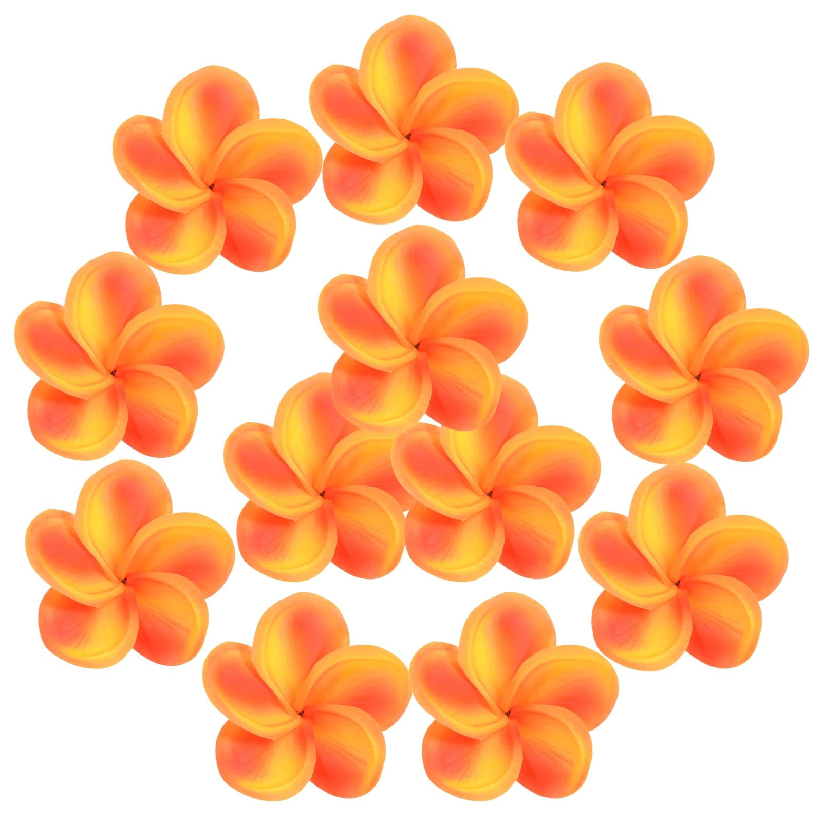 M METERXITY 12-Pack Artificial Plumeria Flowers, Fake Silk Heads Flower Plumeria Bulk Petal for DIY Crafts/Dress/Wedding/Party Decoration [Orange, 3.54"/ 9cm] — image 1