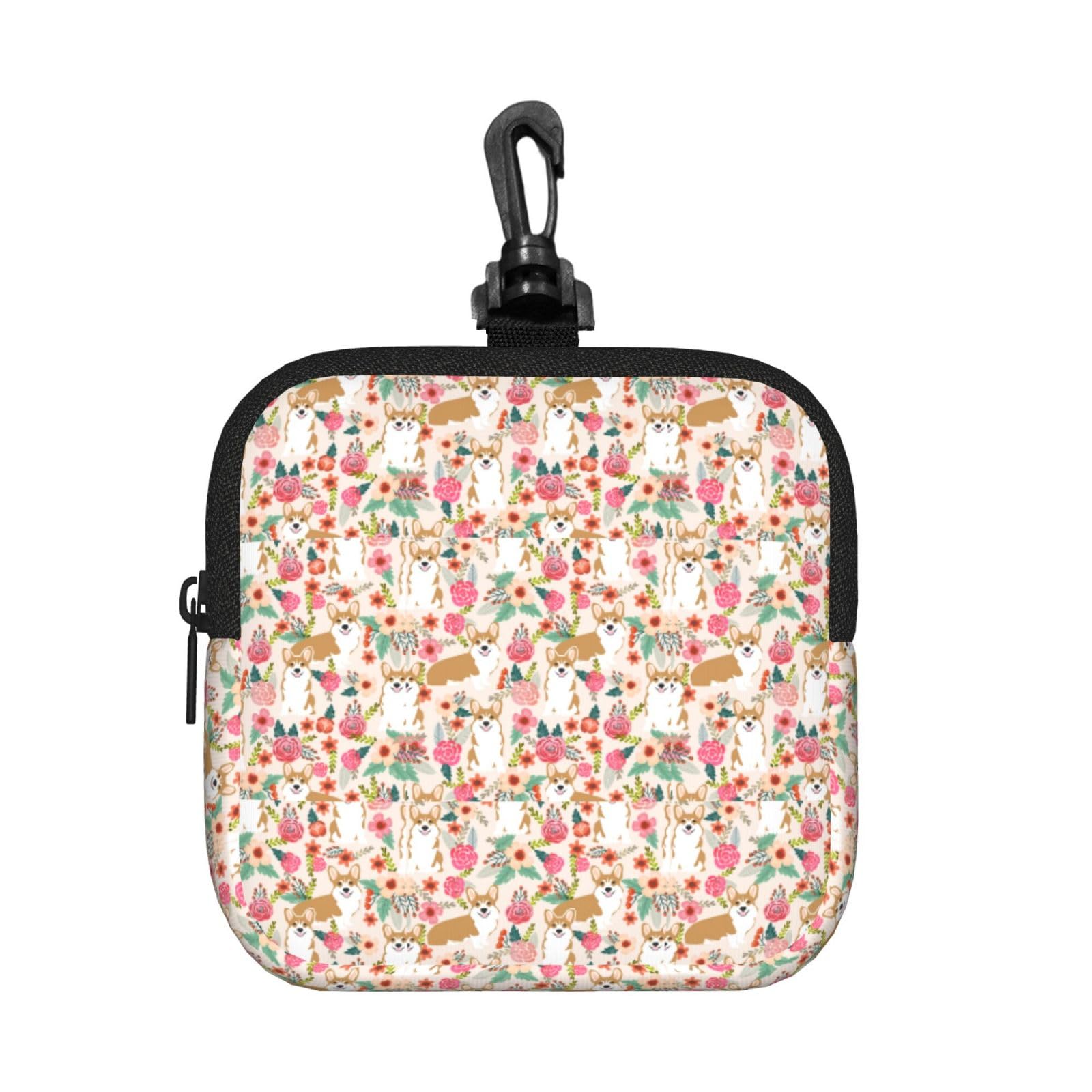 Corgi Floral Flowers Spring Garden Print Square Storage Bag Travel Toiletry Cosmetic Organizer Pouch Lightweight Reusable
