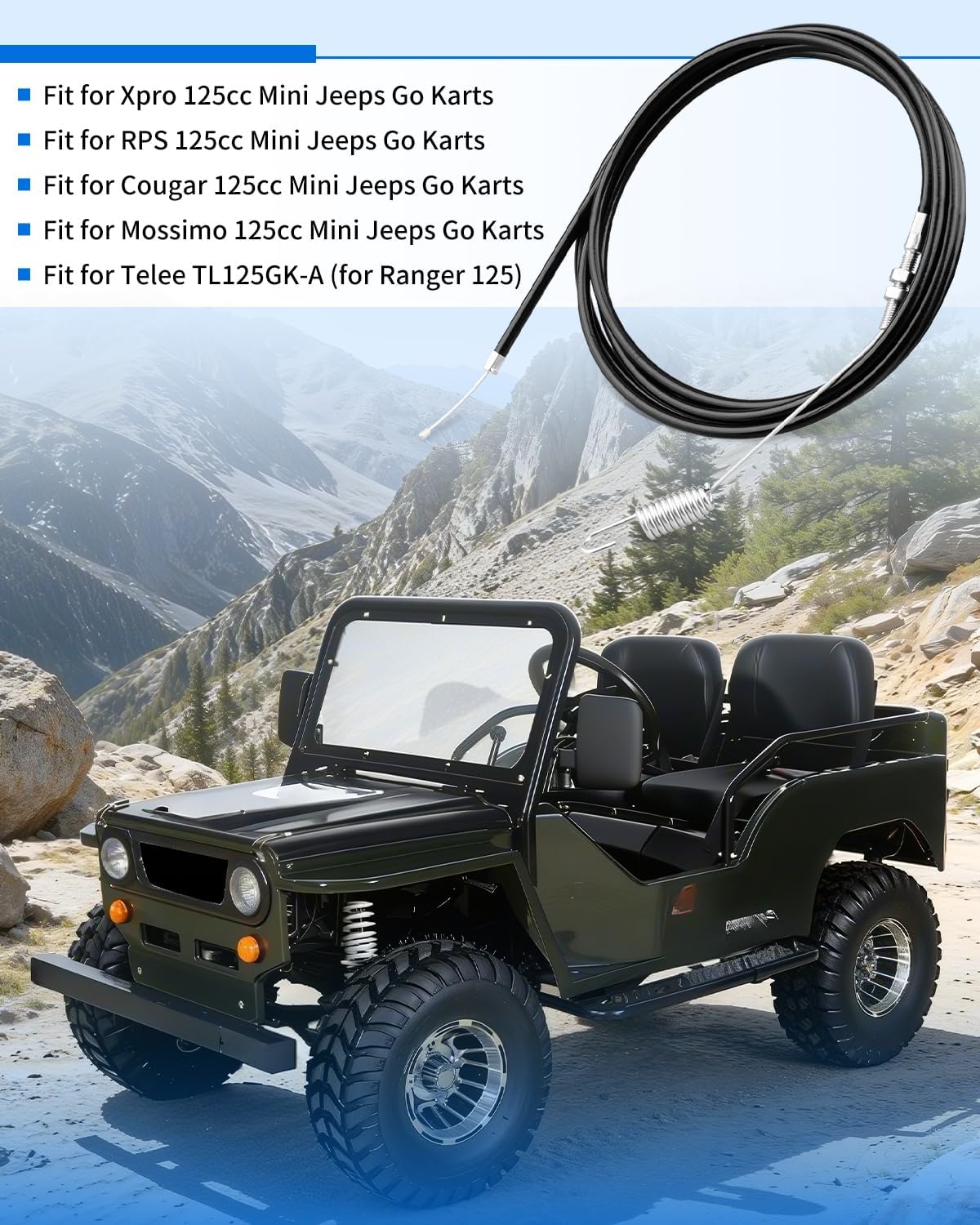Throttle Cable Fit for Xpro RPS Cougar Mossimo 125cc Mini Jeeps Go Karts, Fit for Telee TL125GK-A (for Ranger 125)