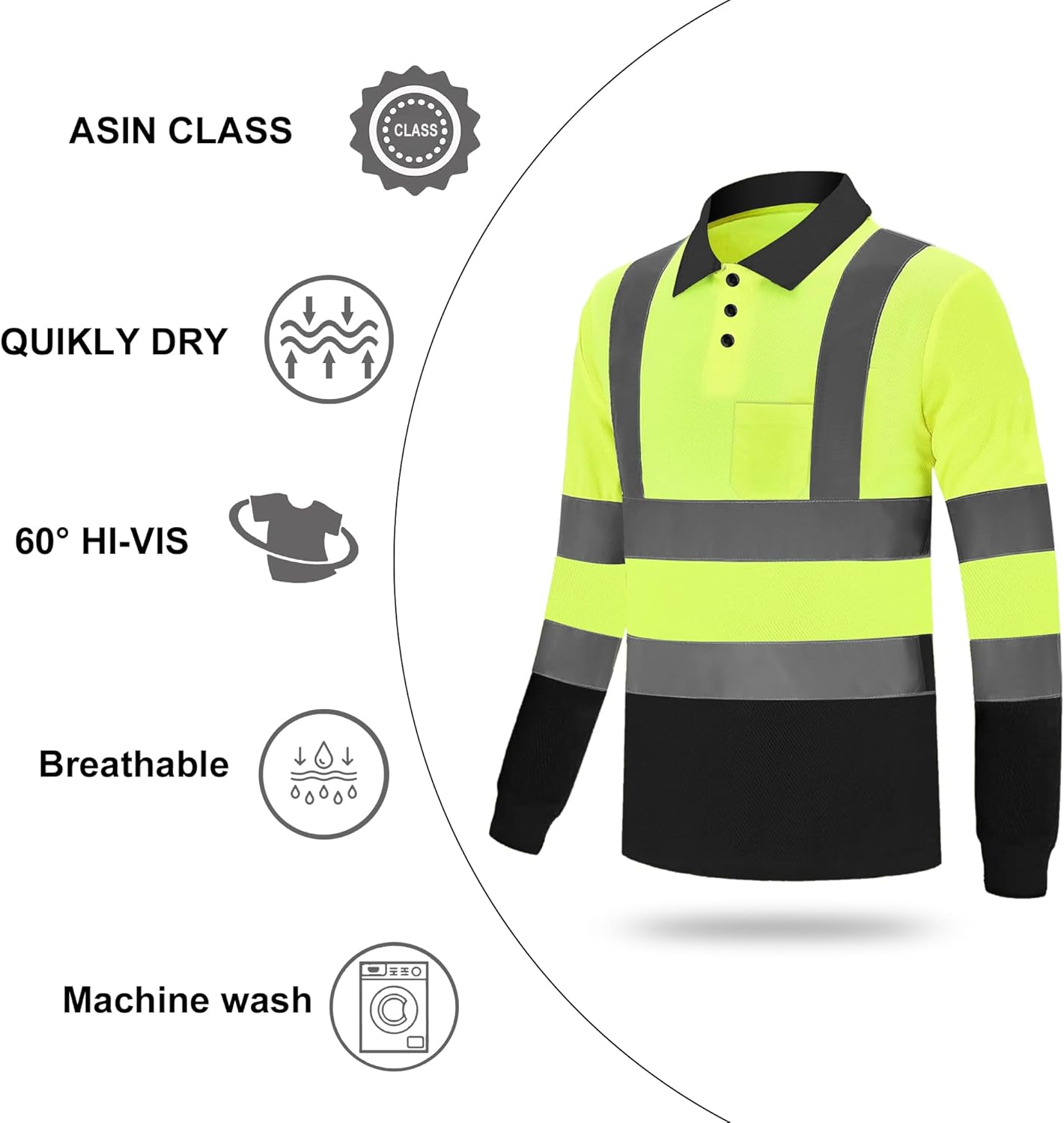 Hi Vis Safety Long Sleeve Shirts for Men, Reflective Construction Work Shirt Fast Dry with Pocket 6 Pack - Image 4
