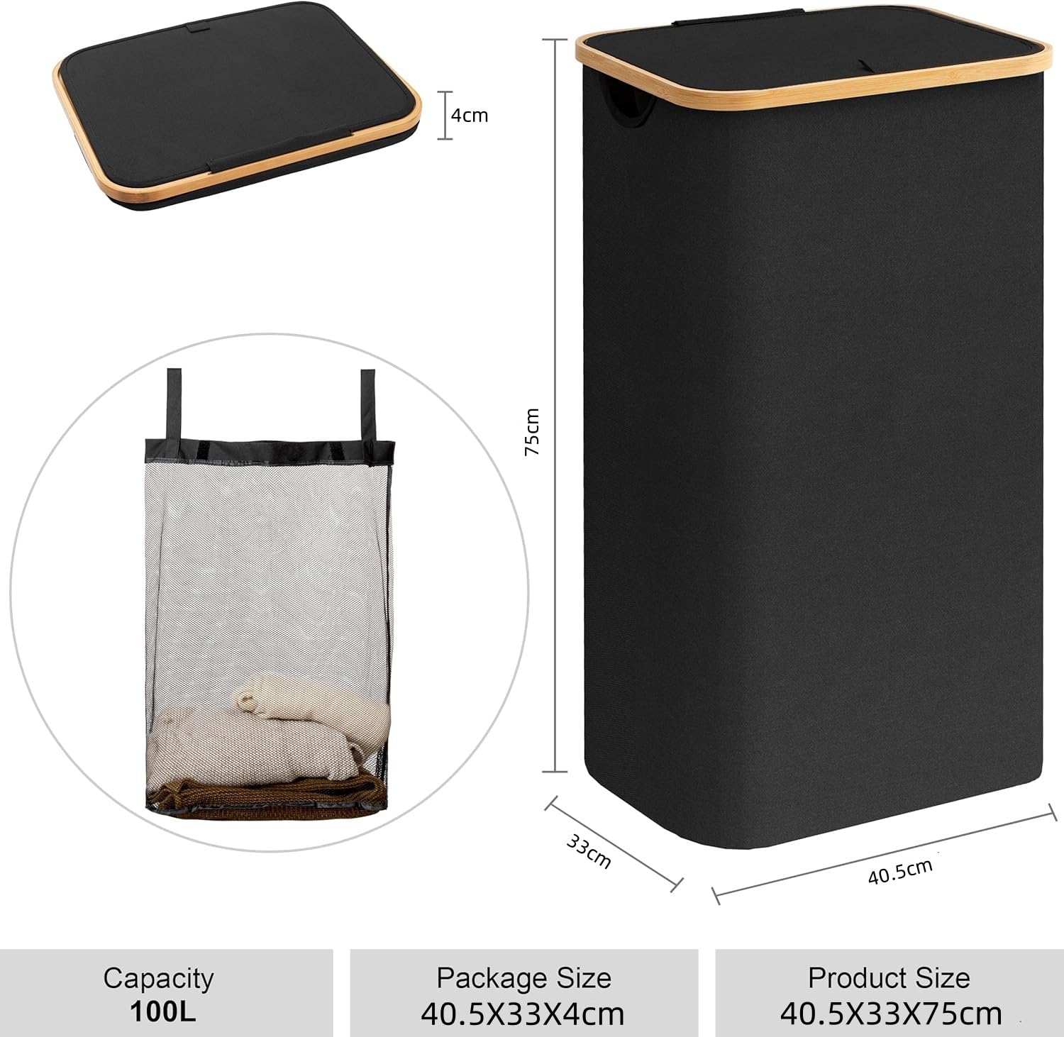 Storage Maniac - Cesto portabiancheria con 4 contenitori per il bucato, 4 cesti rimovibili, con ruote resistenti bloccabili