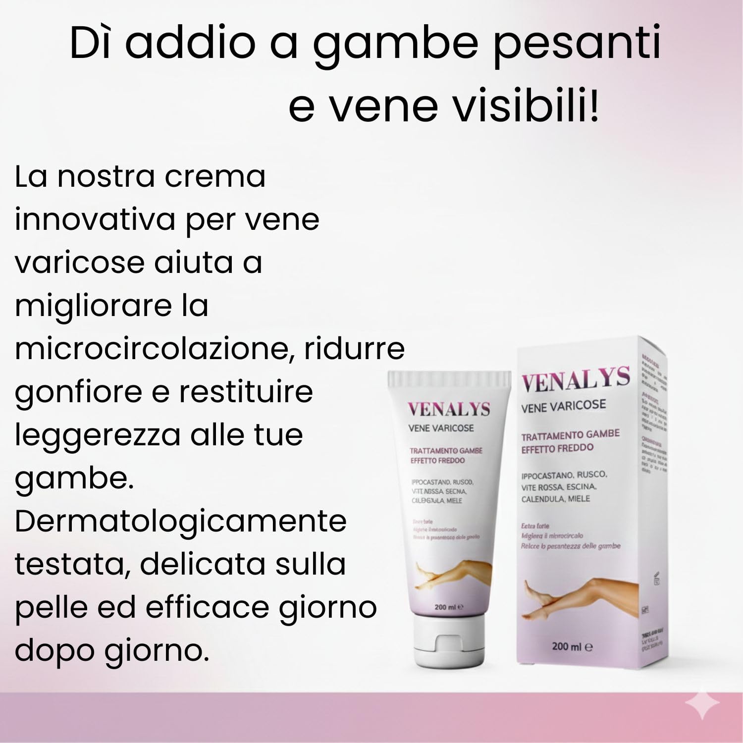 VENALYS 200 ml Crema vene varicose e capillari ,migliora la circolazione gambe - sollievo immediato .Con centella asiatica Ideale per eliminare il senso di Pesantezza delle gambe, Made in Italy