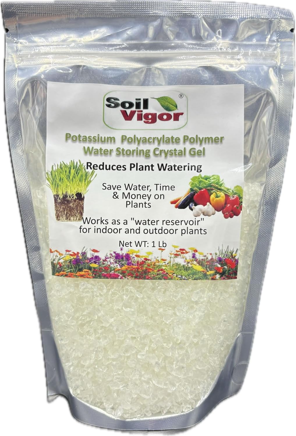 Water Storing Crystals (1 lb) - Super Absorbent Polymer Hydrogel for Gardens, Lawns & Potted Plants - Reduces Watering & Improves Soil Health