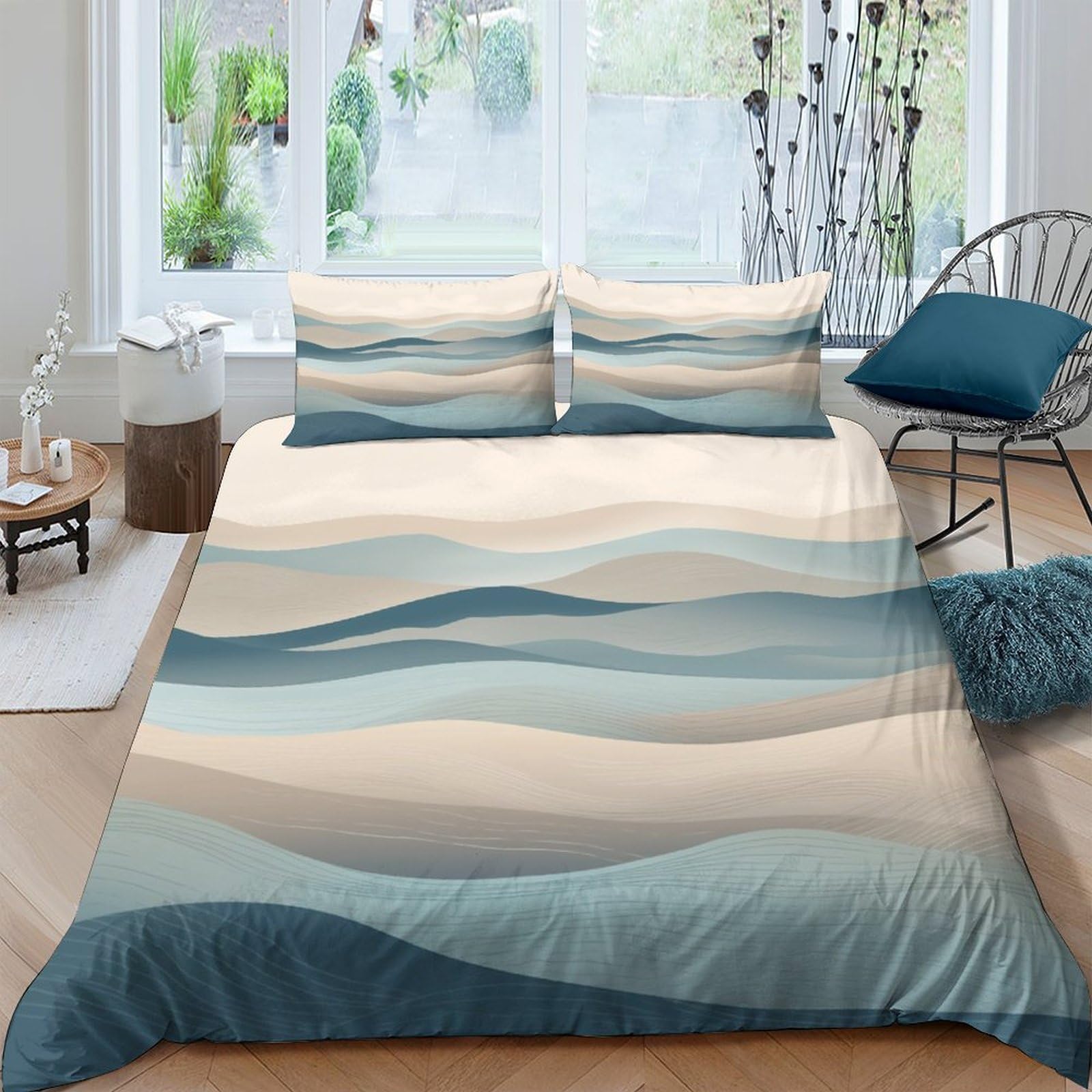 Ctjqhvkz Style-1 3D Printed Ocean Wave Fitted Sheet Microfiber Soft Blue Sand Abstract Mattress Cover For Bedroom Guest Room Decor Single（135X200cm）
