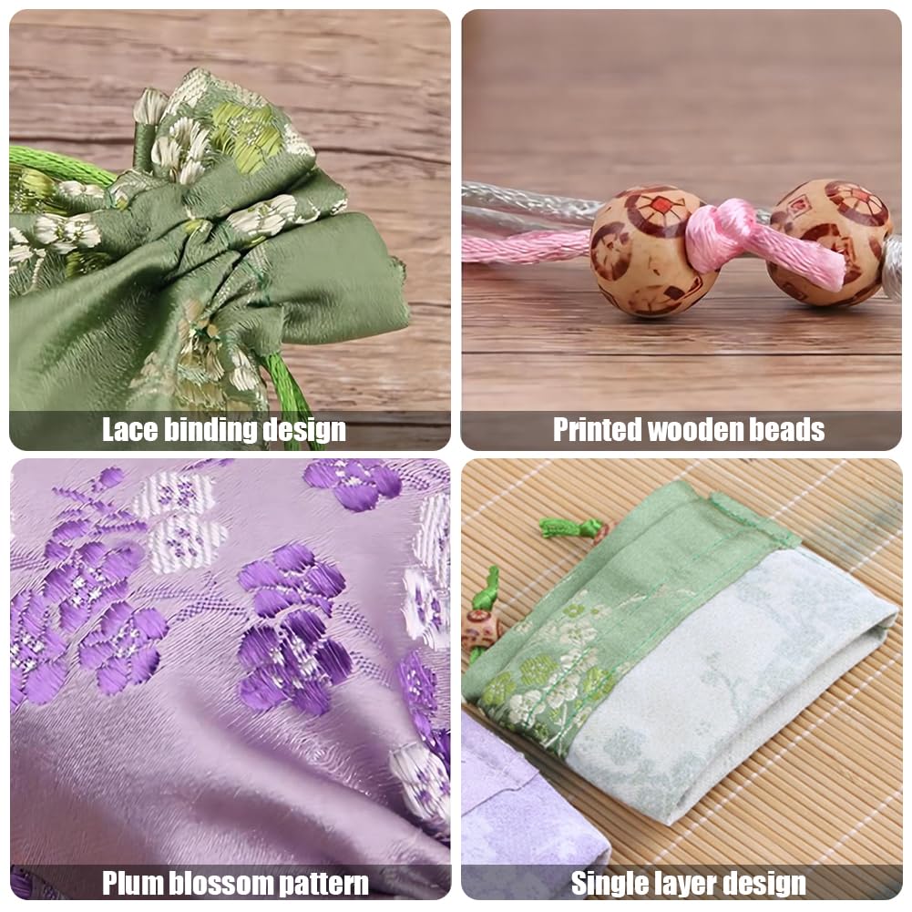 12 Stück Seidenbrokat-Kordelzug-Schmuckbeutel, 6 Stile, große und kleine Größen, chinesische Seiden-Schmuck-Geschenkbeutel, bestickte Kordelzugbeutel, Schmuckbeutel, Geschenkbeutel für