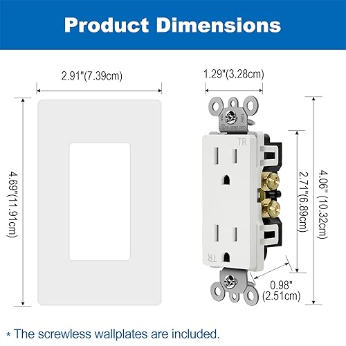 Miniatura 7 de BESTTEN Toma de corriente decorativa de 15 amperios con resistente a manipulaciones, toma de pared eléctrica decorativa de 15 A, placas de pared sin