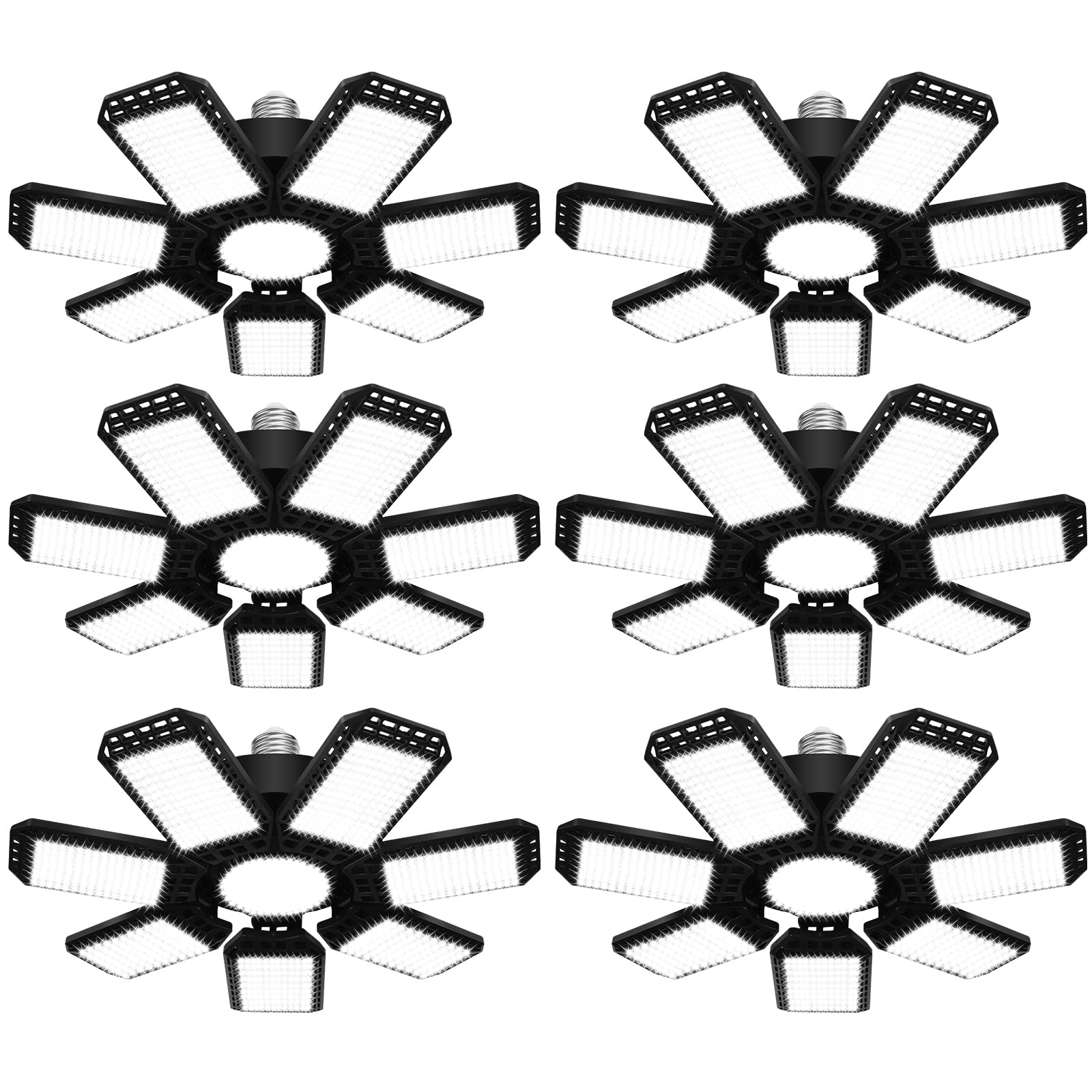 Lot de 6 lampes LED de garage - 240 W - 24000 lm - 6500 K - Avec 7 + 1 panneaux déformables - Éclairage E26/E27 - Pour magasin, baie haute, grenier, cave