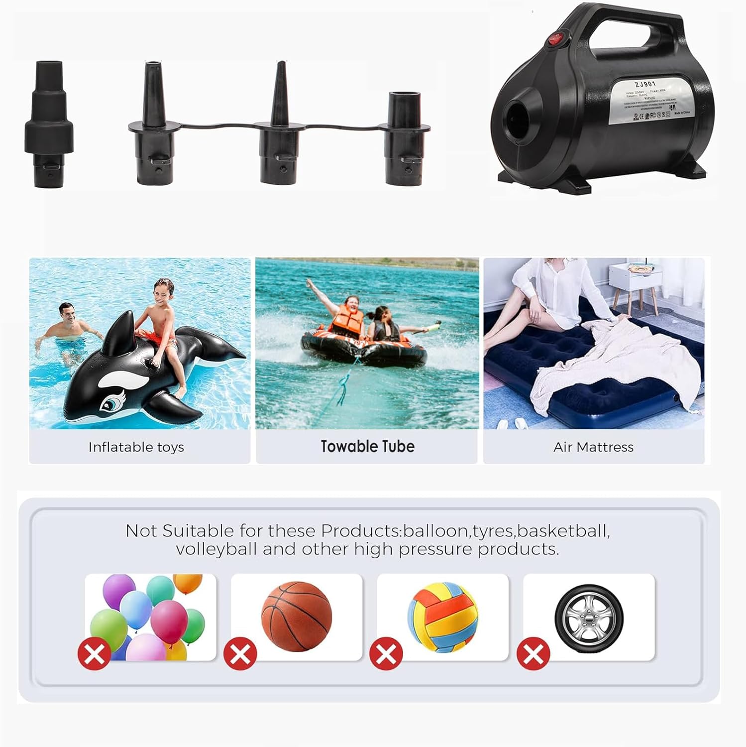 ZOOMBROS Towable Tube with Electric Air Pump 120V Powerful and Quick Inflatation in 2 Minutes