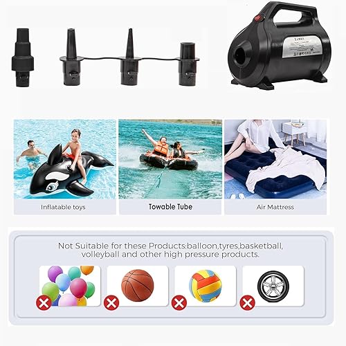 Miniatura 3 de ZOOMBROS Bomba de aire eléctrica de 120 V para tubo remolcable inflablebarcocolchón de aireanillo de nataciónjuguete de piscinasnorkeldeportes