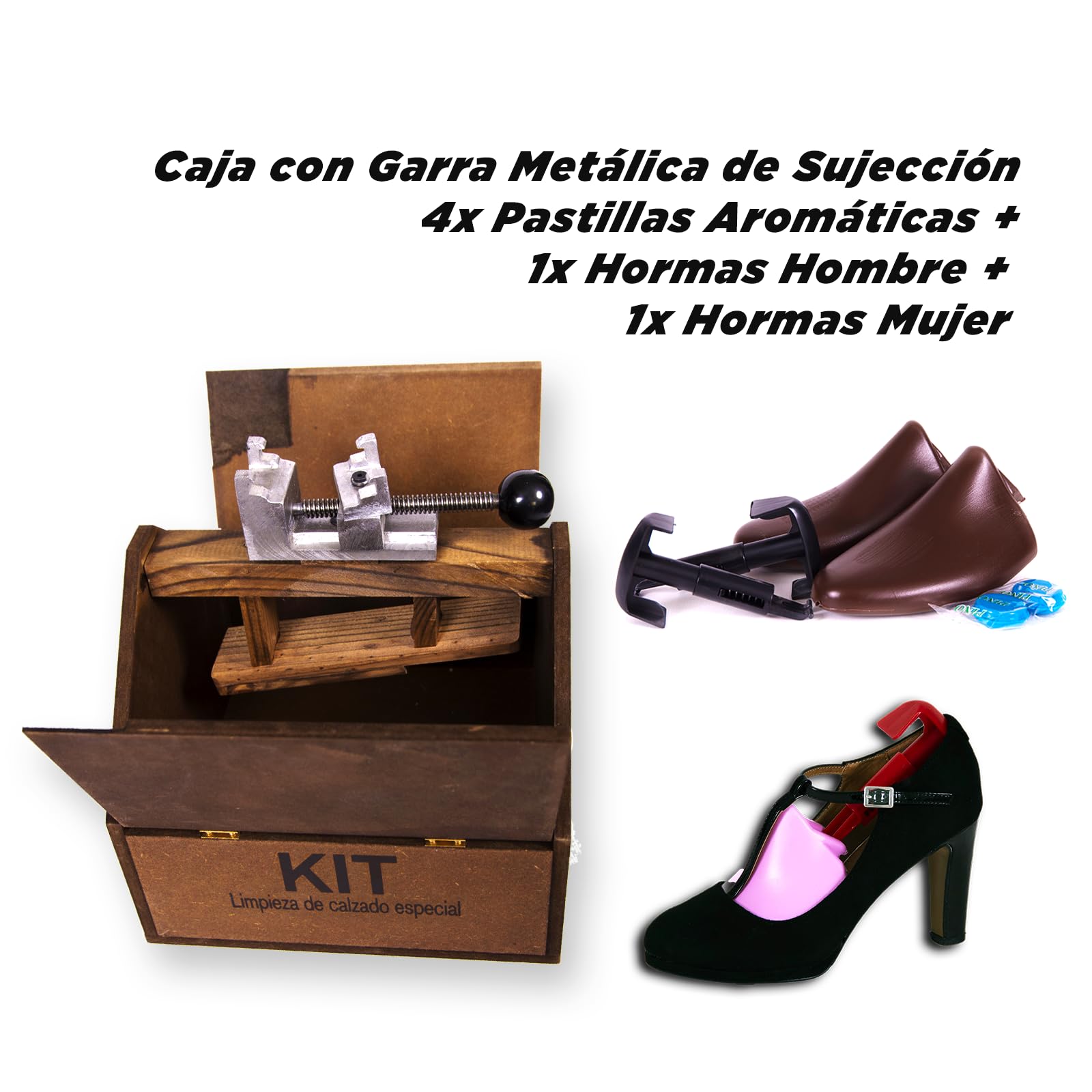 ORIGINAL BOX, Limpieza de Zapatillas, Limpia Zapatos, Kit Limpieza Zapatillas, Incluye Garra Metálica de Sujección 360° Pastillas Hormas Hombre Hormas Mujer