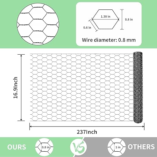Miniatura 118 de Alambre de pollo de 13.7 pulgadas x 236 pulgadas, malla galvanizada hexagonal para valla de jardín para cercas de conejo y pollo