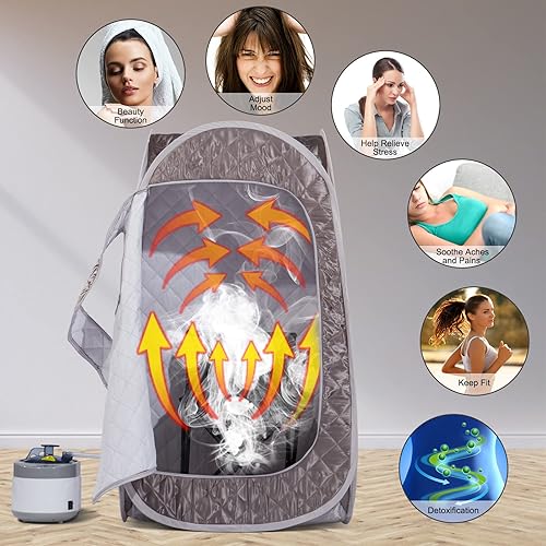 Miniatura 4 de Smartmak Sauna de vapor portátil, spa personal de cuerpo completo, tienda de campaña de sauna plegable con generador de vapor grande de 4L y 1500W,