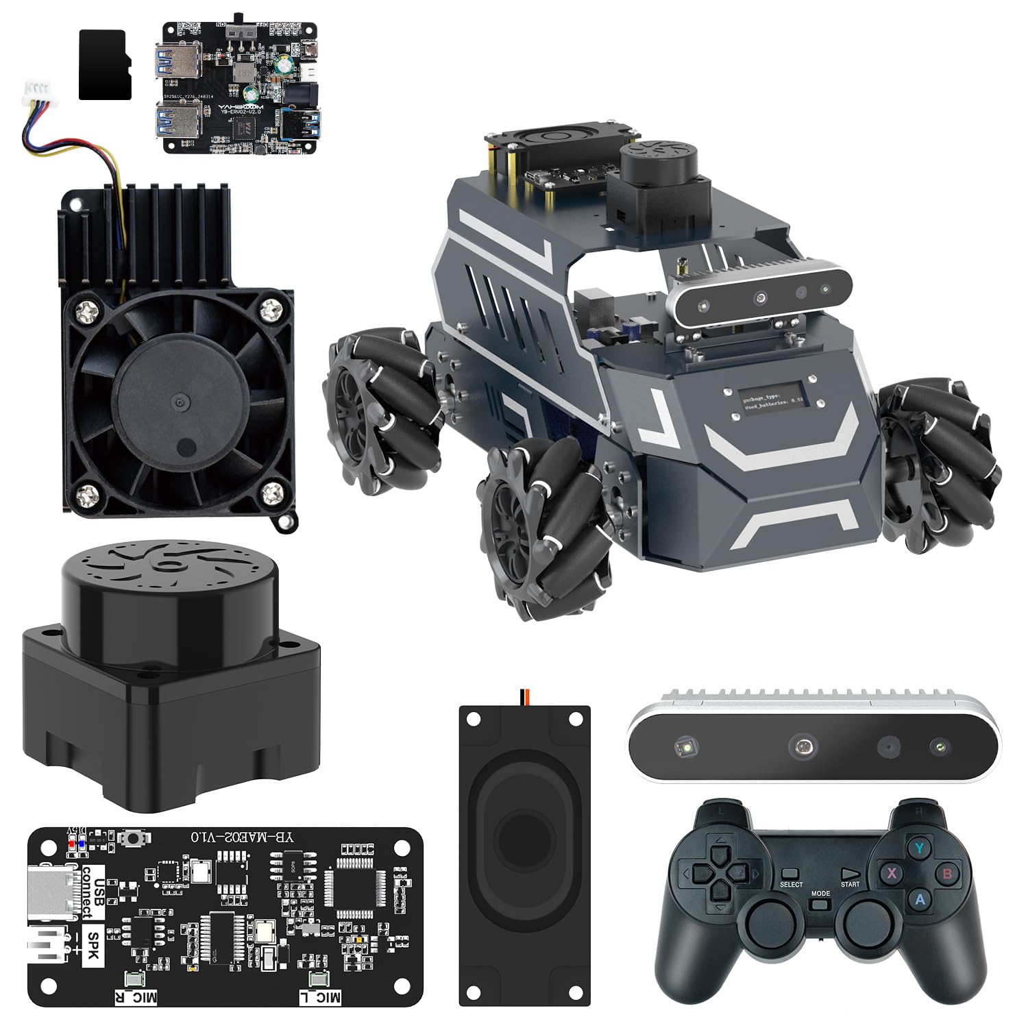 Yahboom ROS2 Smart Car,Raspberry Pi5-8GB Rosmaster M1 Multimodal AI Vision Large Model, Slam Navigation Programming, Mecanum Wheels Robot(M1 Superior Without Pi5-8GB)