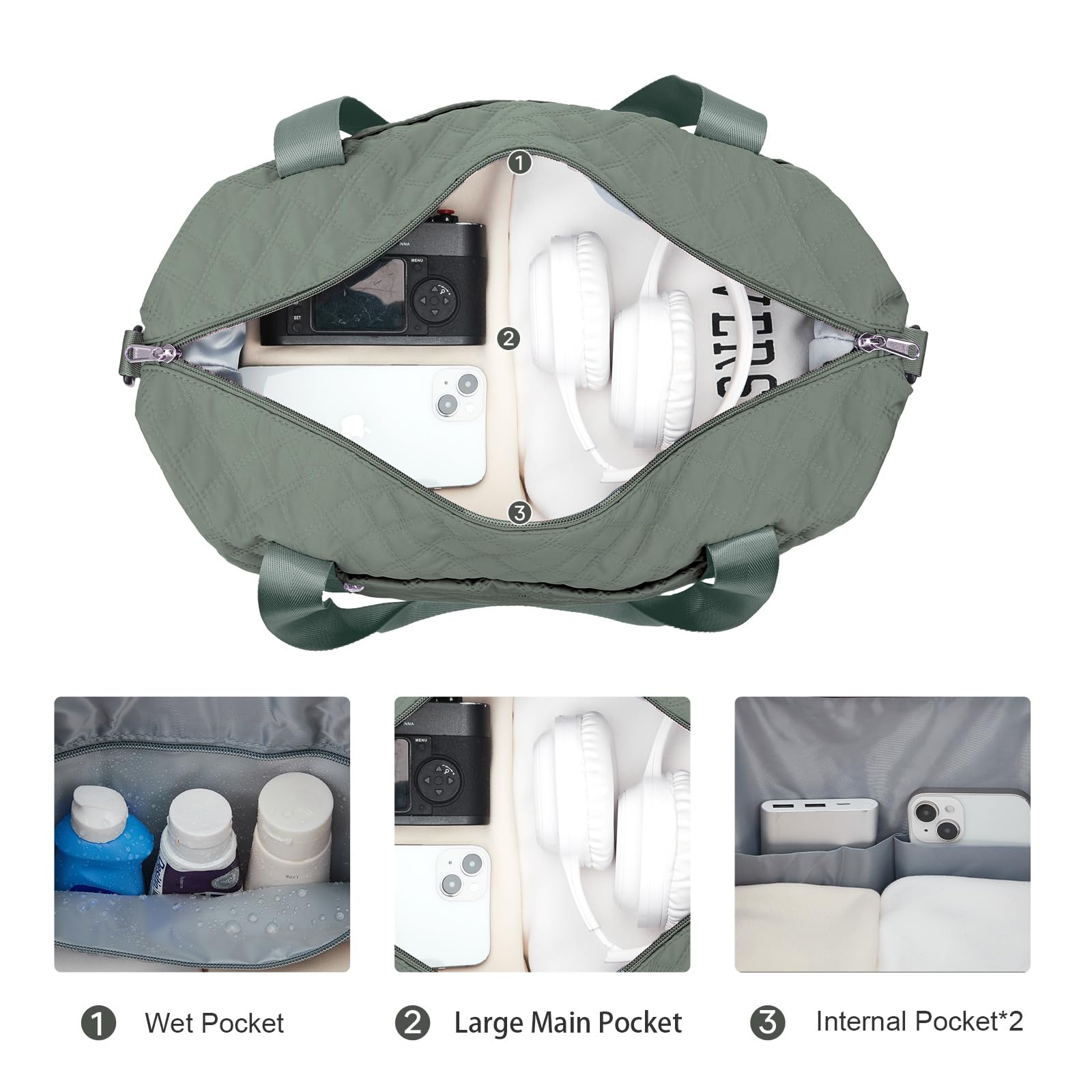 Reisetasche Damen Sporttasche 40x30x20 Ryanair Handgepäck Tasche Weekender Bag Schwimmtasche Wasserdicht Travel Bag Duffle Bag Wickeltasche Trainingstasche Frauen für Reise Gym,B10-Grün - 4